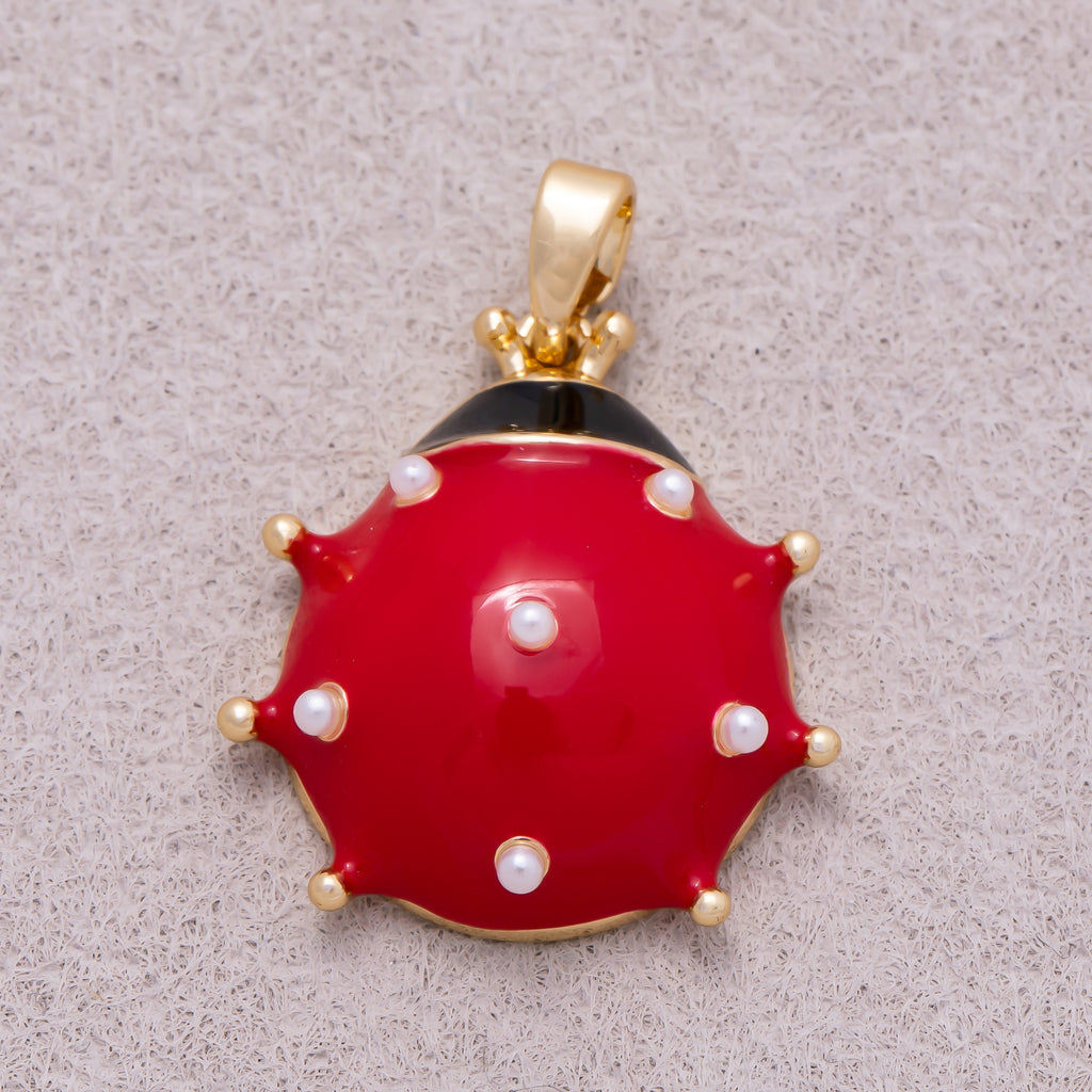 16K Gold Plated Red Enamel Lady Bug Animal Pendant - Sold Each