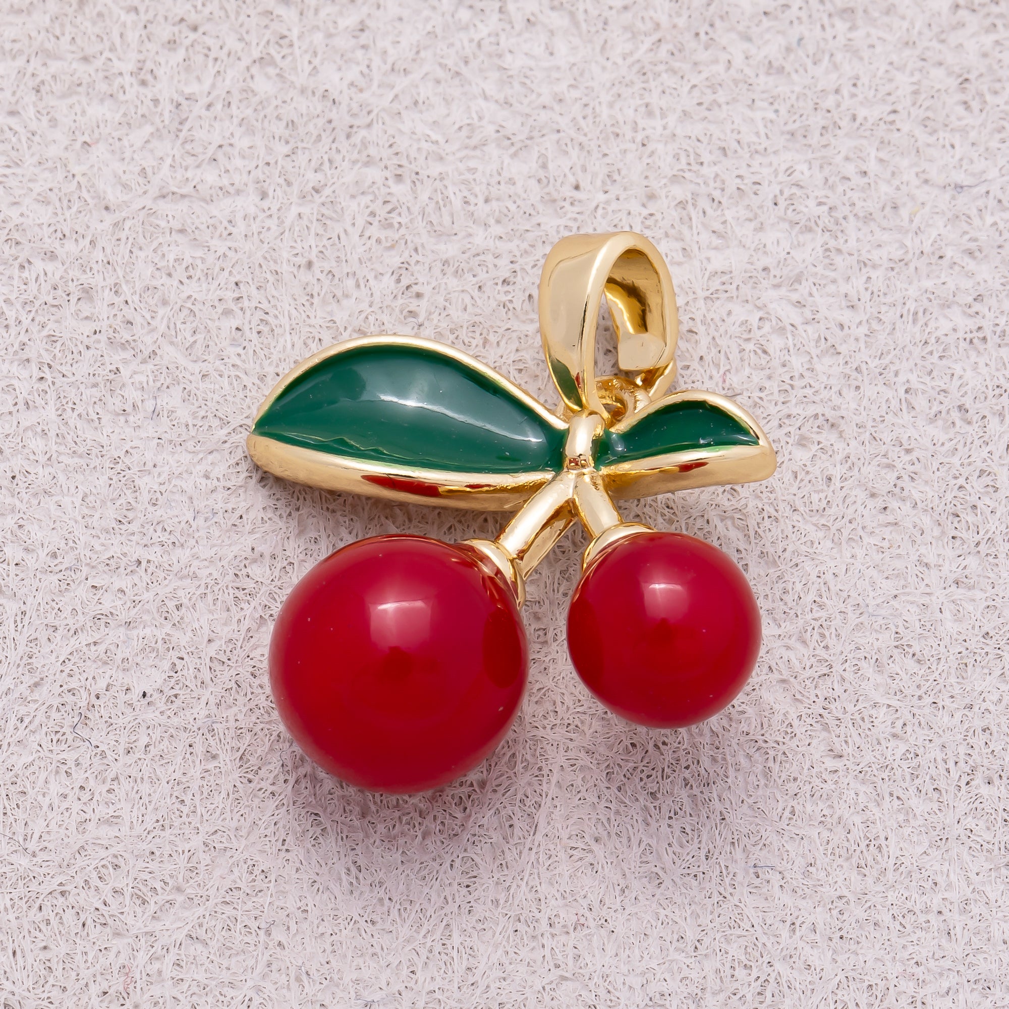 16K Gold Plated Red Enamel Cherry Fruit Pendant - Sold Each