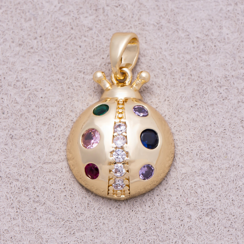 16K Gold Plated Colorful Birthstone CZ Lady Bug Animal Pendant - Sold Each