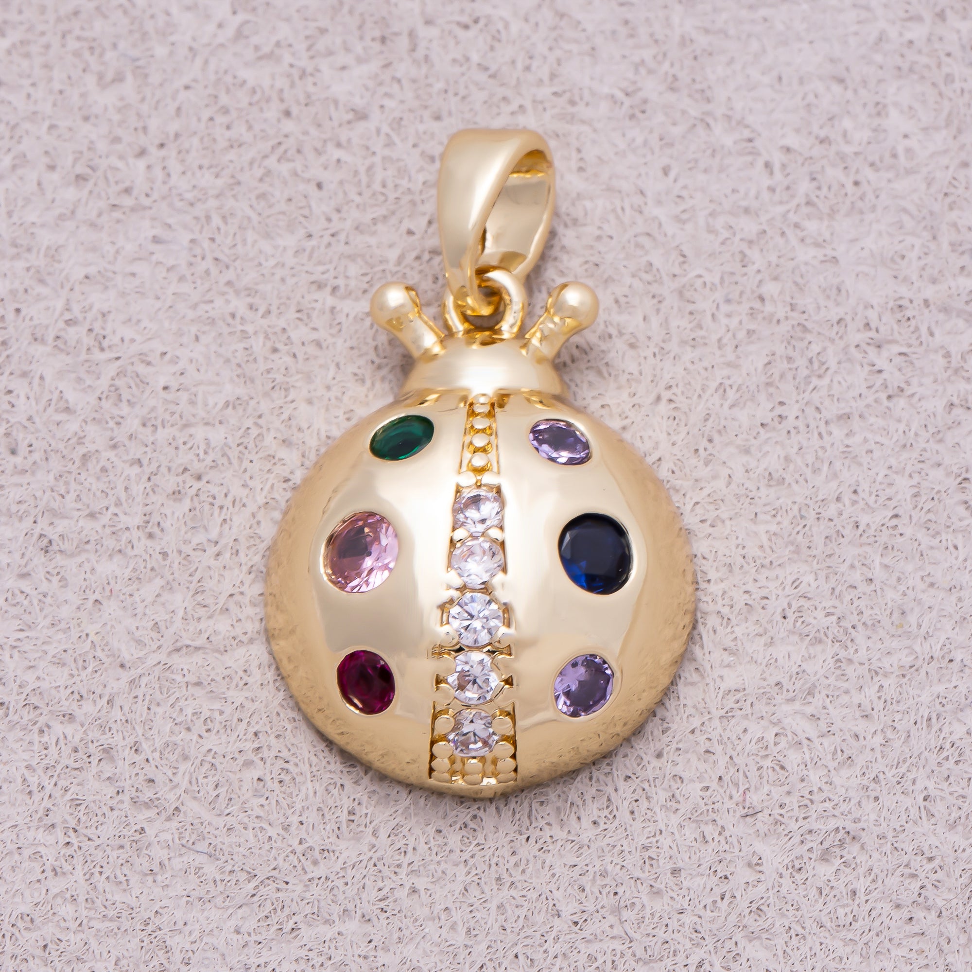 16K Gold Plated Colorful Birthstone CZ Lady Bug Animal Pendant - Sold Each