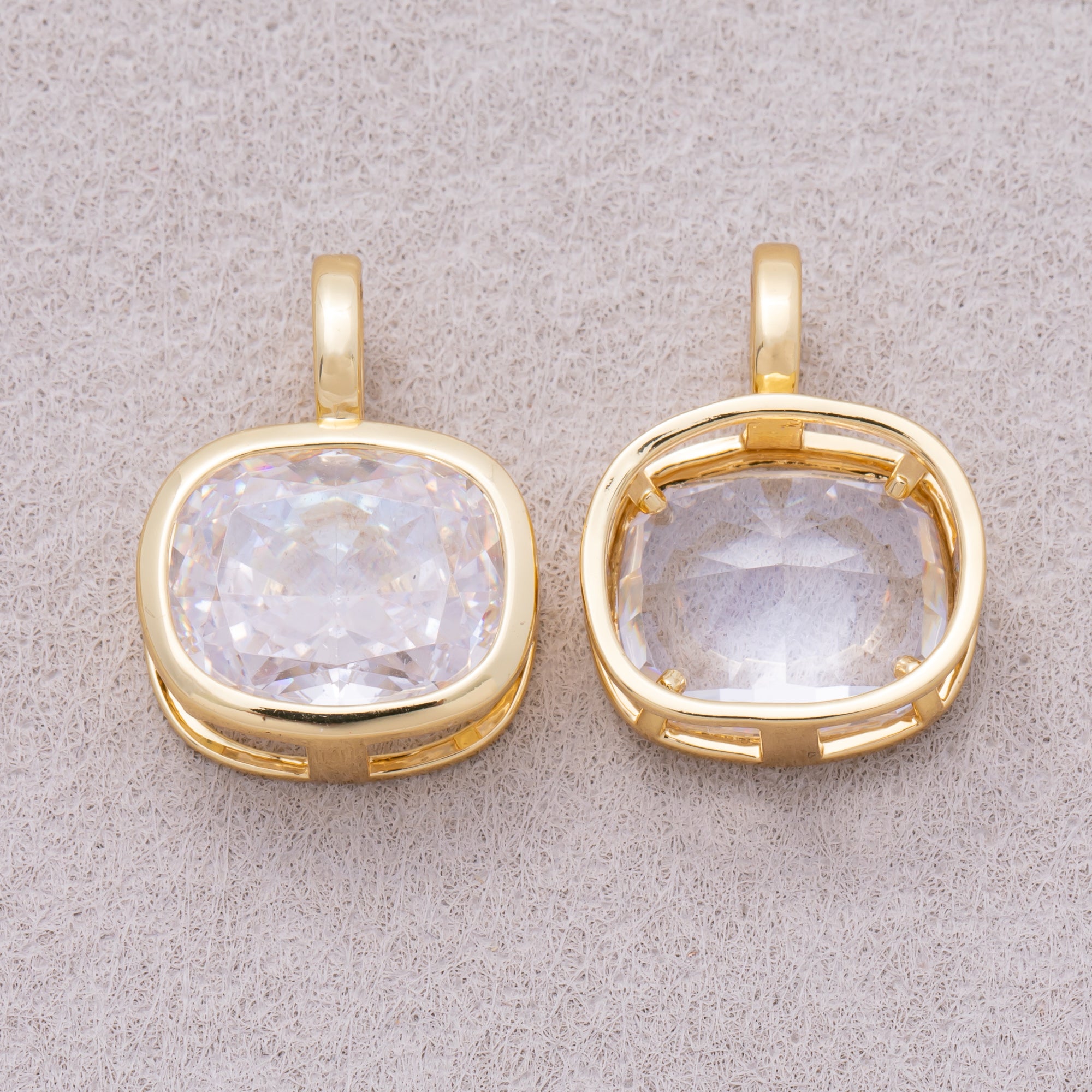 16K Gold Plated Rounded Rectangle CZ Bezel Geometric Pendant - Sold Each