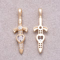 16K Gold Plated Heart CZ Religious Cross Sword Pendant - Sold Each