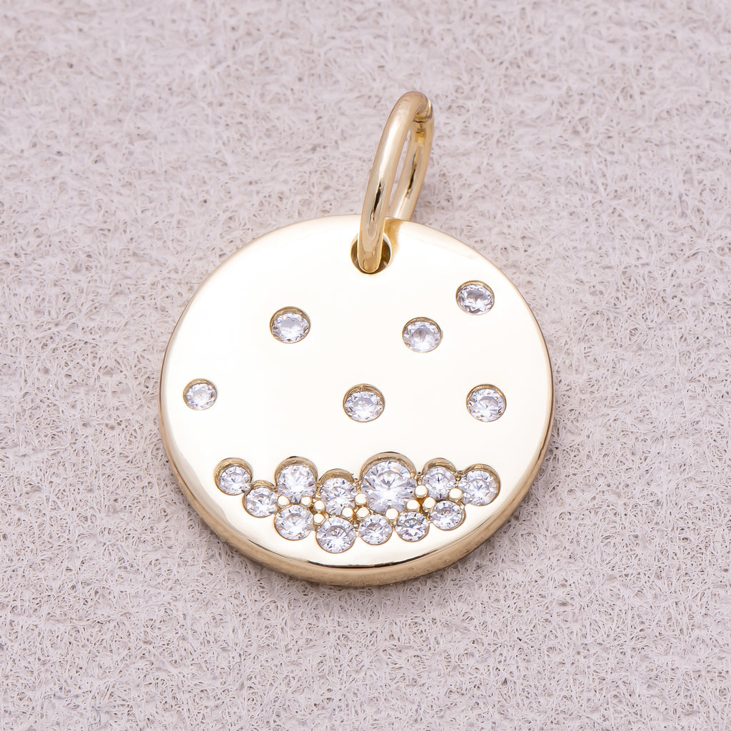 16K Gold Plated Clear CZ Round Medallion Celestial Pendant - Sold Each