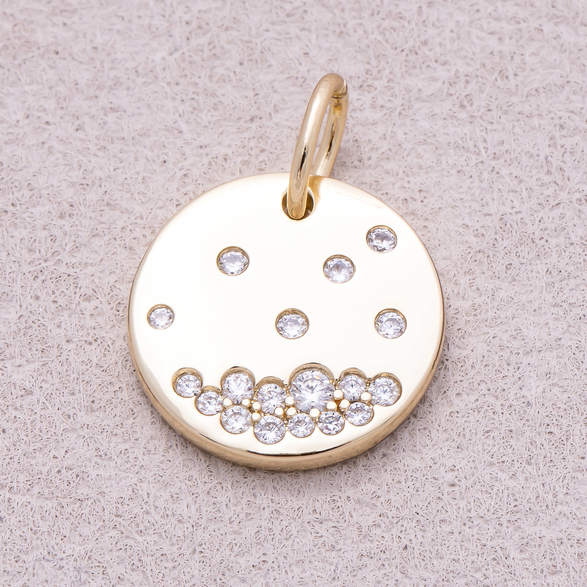 16K Gold Plated Clear CZ Round Medallion Celestial Pendant - Sold Each