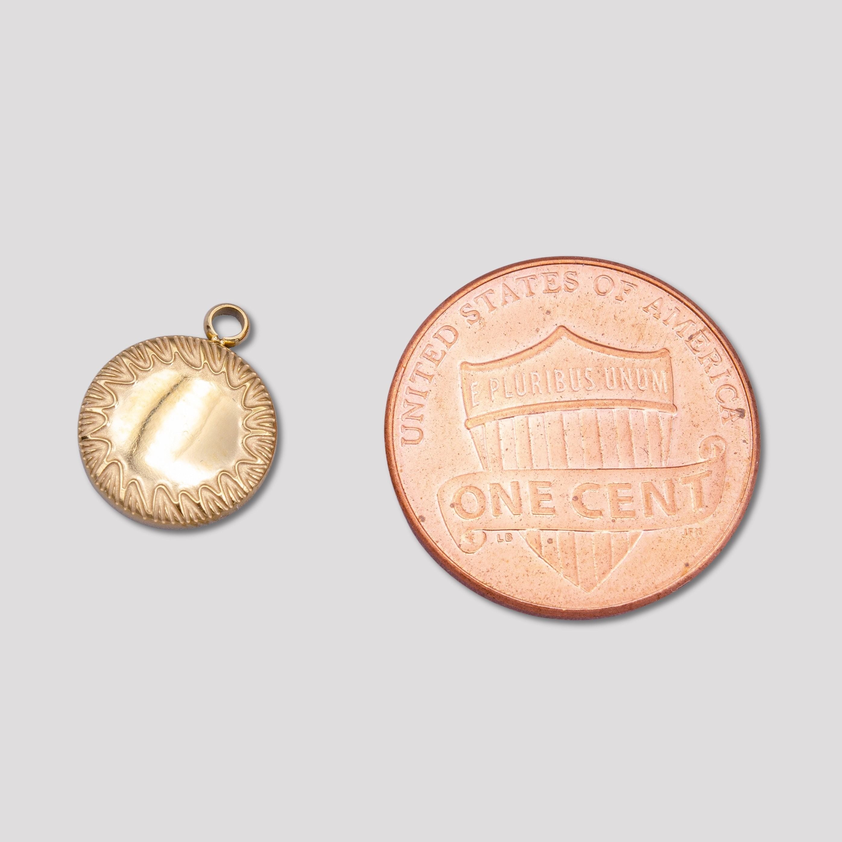 Launch Promo: 24K Gold PVD Stainless Steel Molten Textured Chubby Round Charm | Sold Each