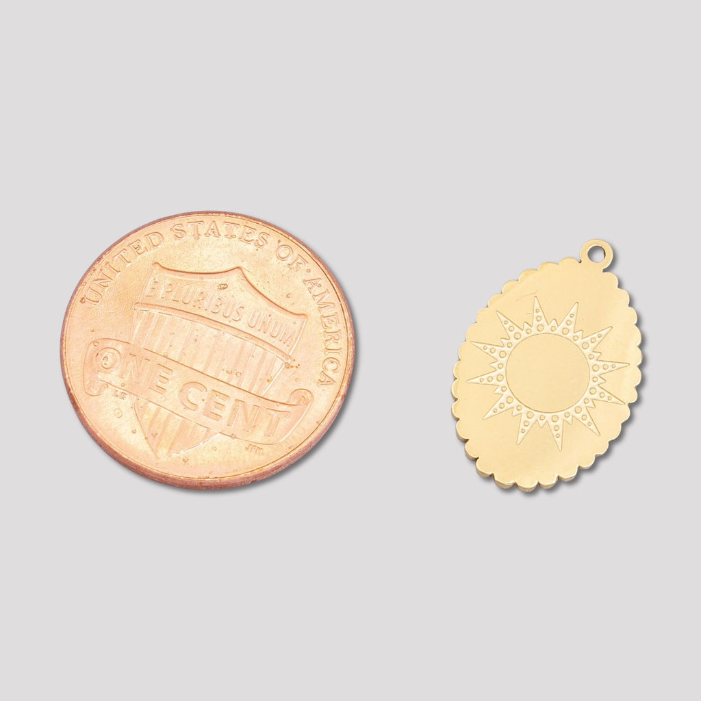 Launch Promo: 24K Gold PVD Stainless Steel Oval Sunburst Medallion Charm | Sold Each