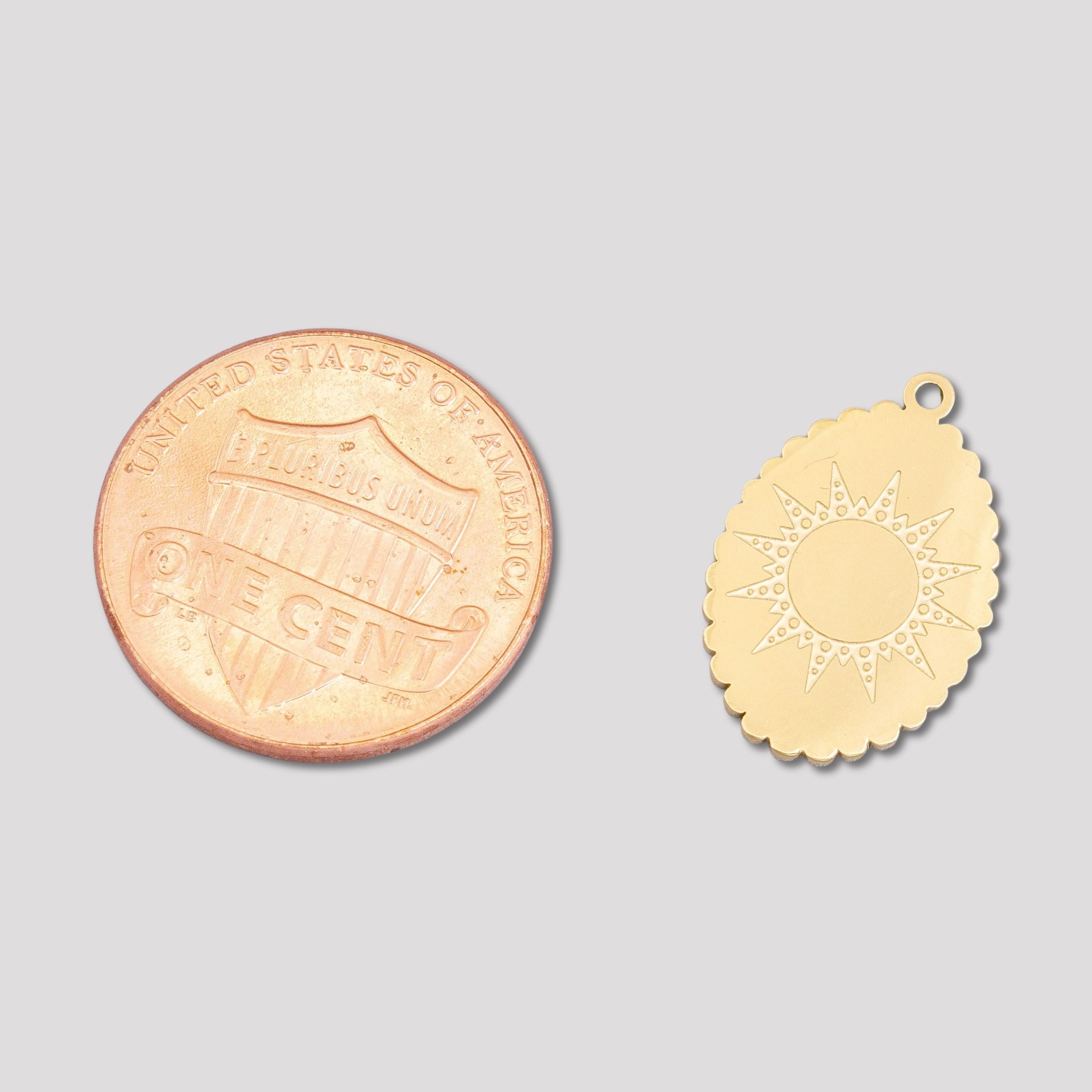 Launch Promo: 24K Gold PVD Stainless Steel Oval Sunburst Medallion Charm | Sold Each