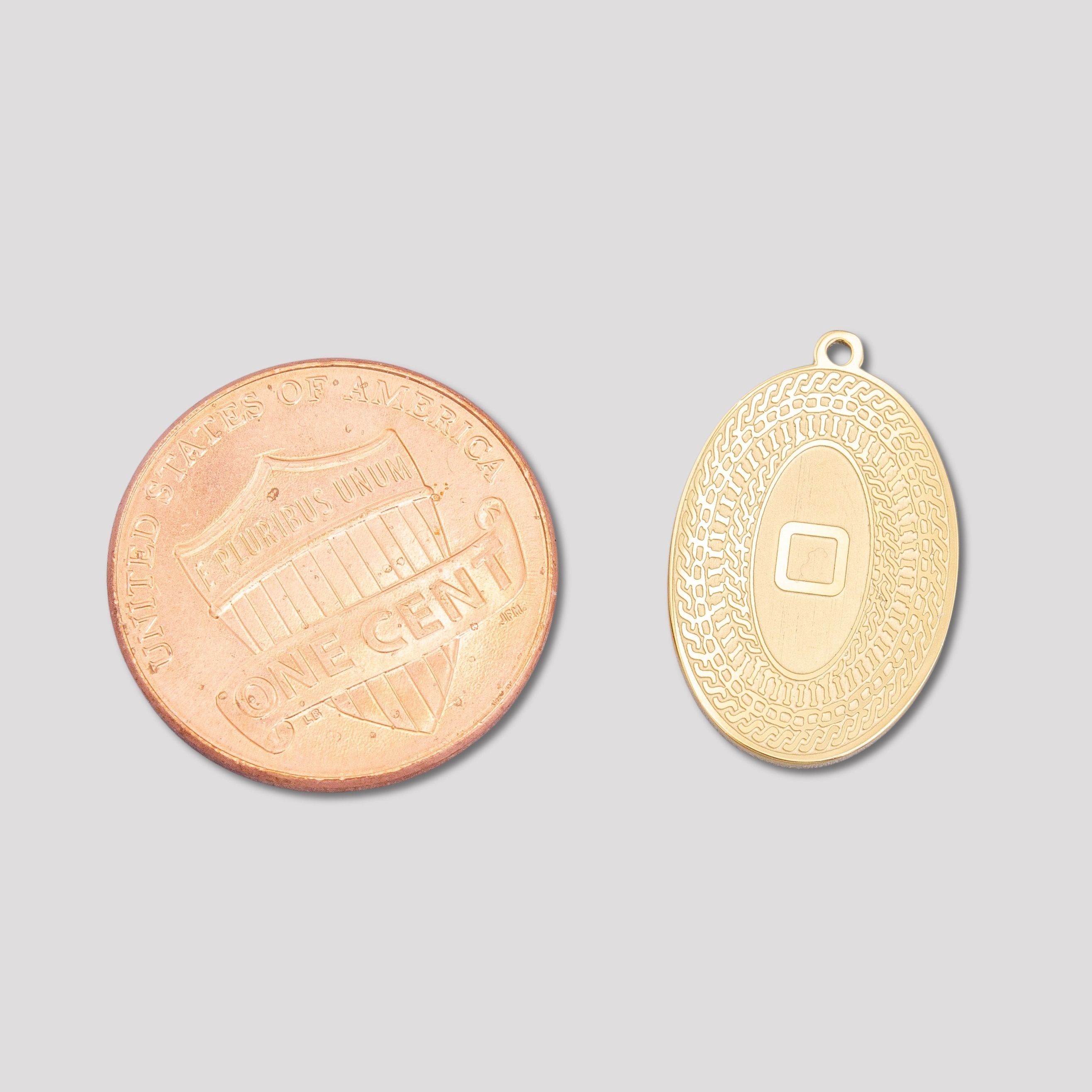 Launch Promo: 24K Gold PVD Stainless Steel Geometric Engraved Box Oval Charm in Gold & Silver | Sold Each