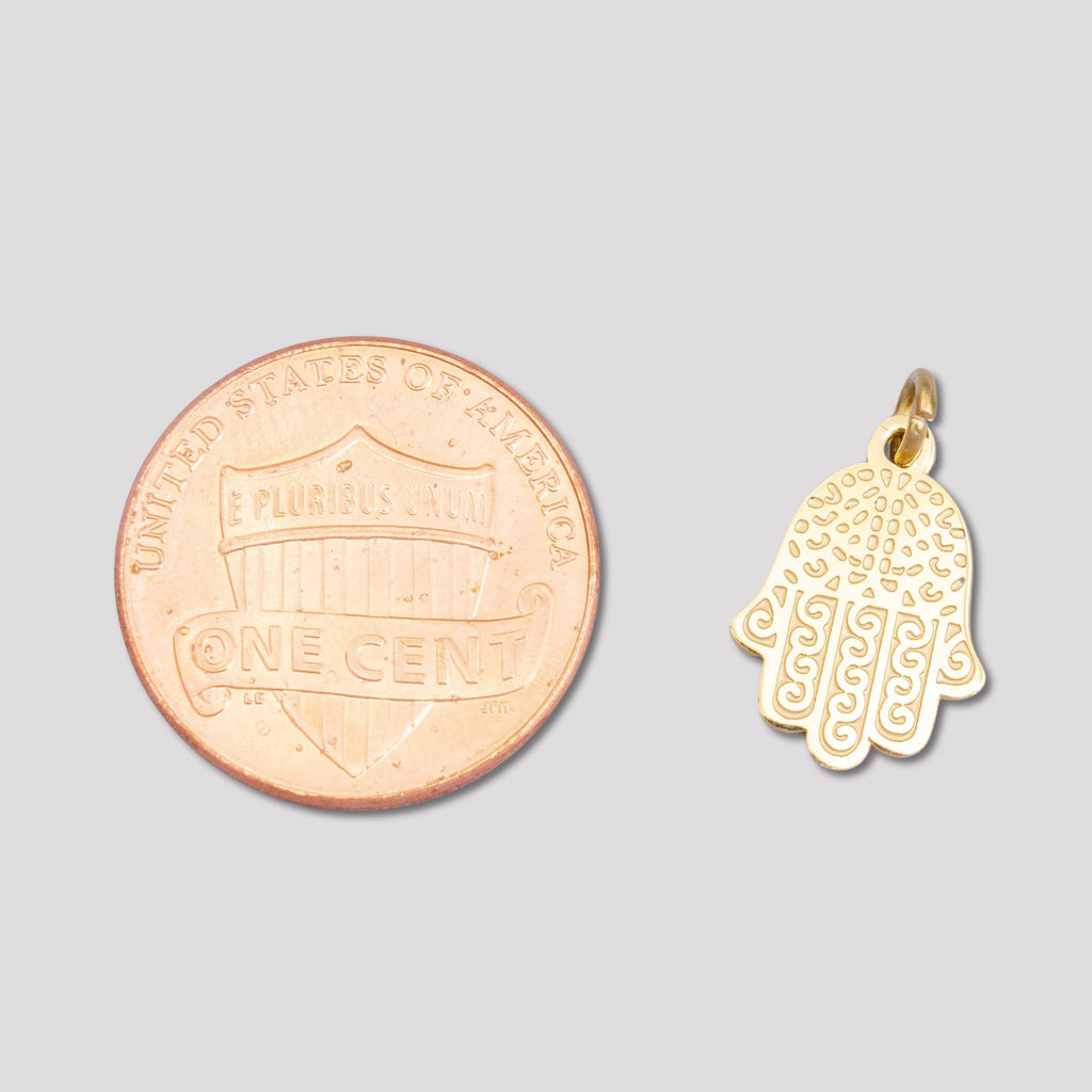 Launch Promo: 24K Gold PVD Stainless Steel Swirl Textured Hamsa Hand Protection Charm | Sold Each