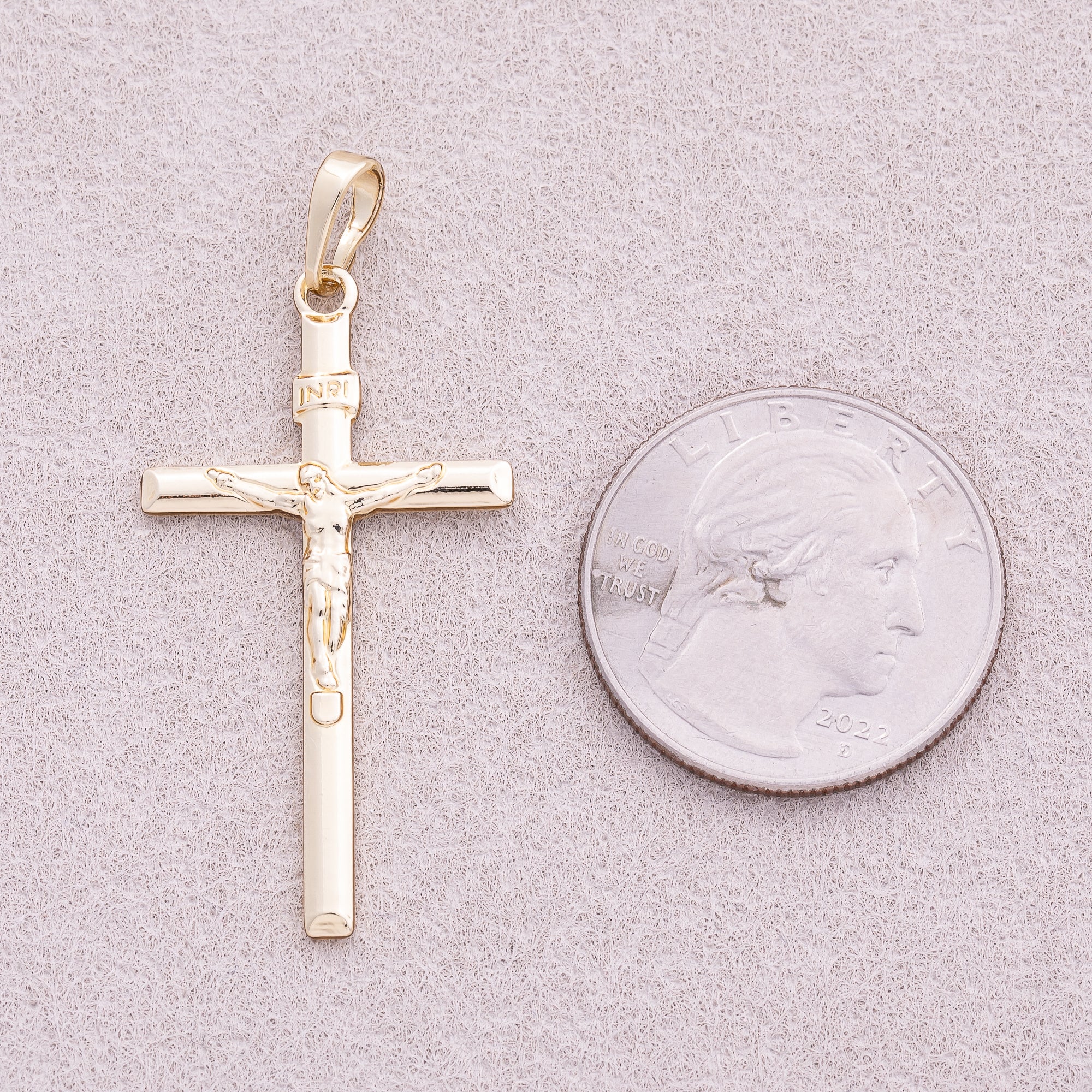 14K Gold Plated Flat Religious Cross Pendant - Sold Each