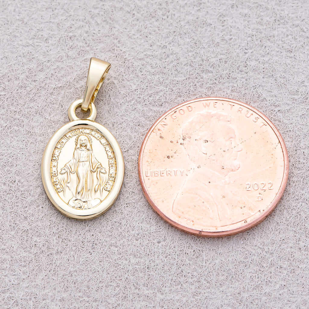 16K Gold Plated Plain Virgin Mary Oval Medallion Pendant - Sold Each