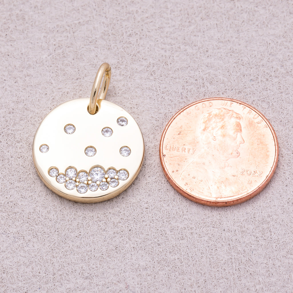16K Gold Plated Clear CZ Round Medallion Celestial Pendant - Sold Each