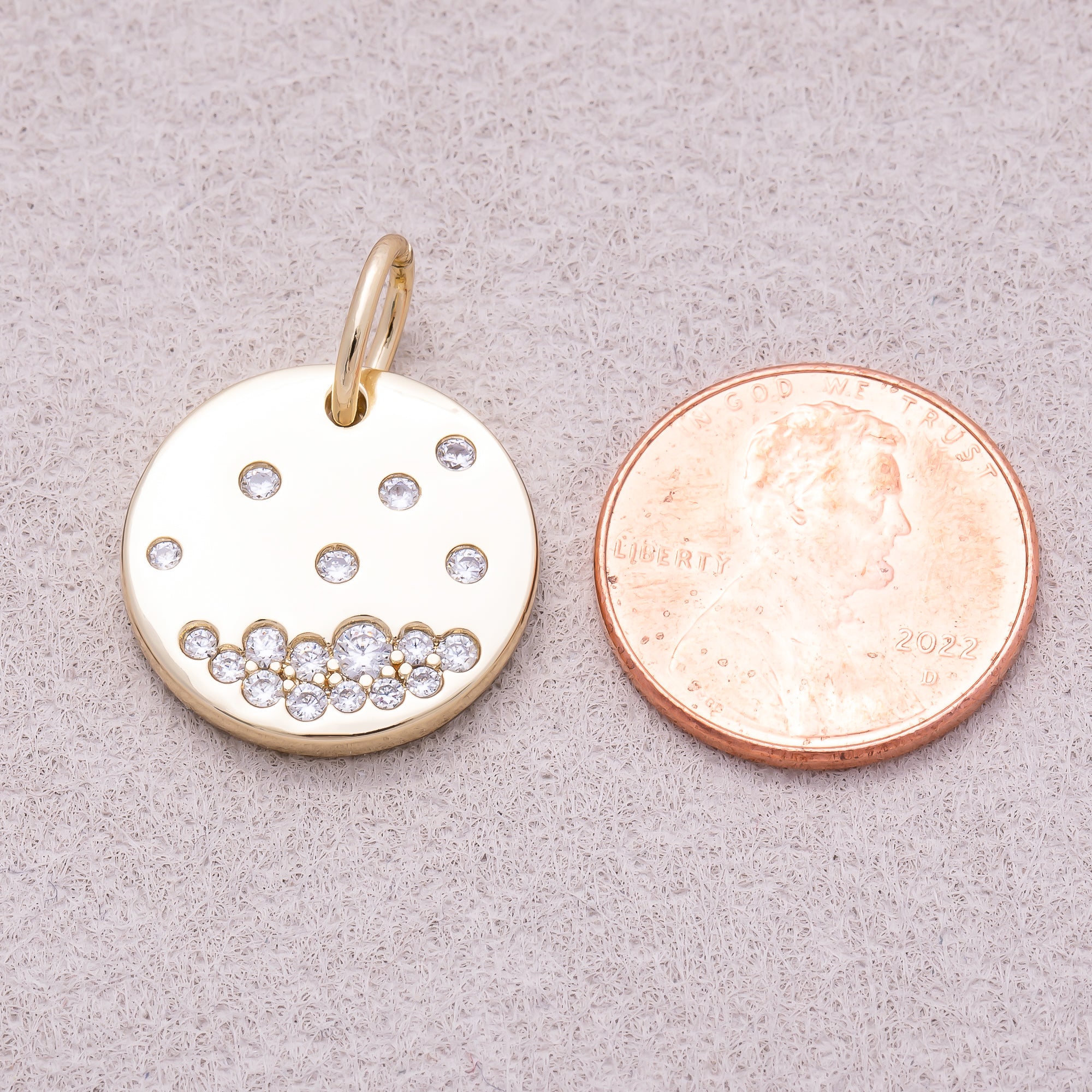 16K Gold Plated Clear CZ Round Medallion Celestial Pendant - Sold Each
