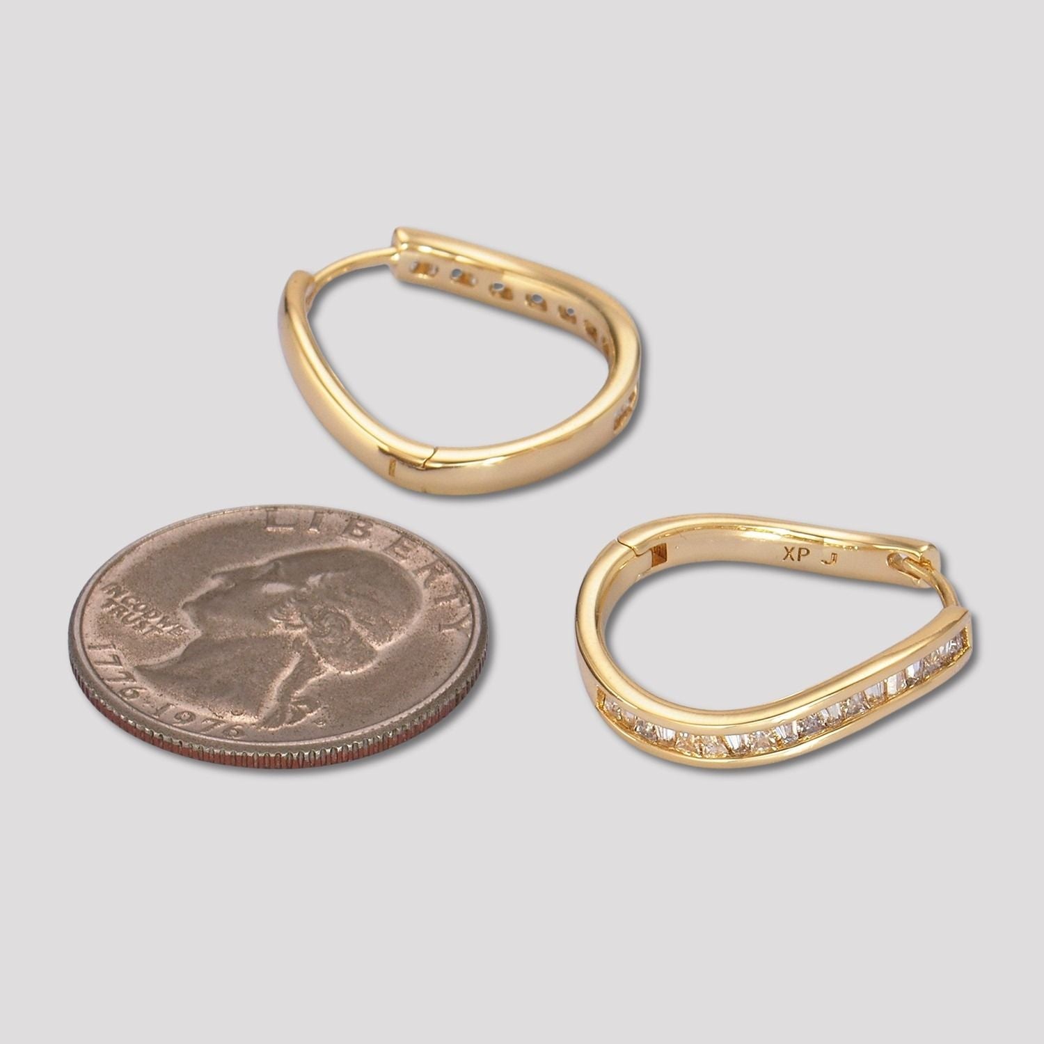 14K Gold Plated Baguette CZ Wavy Huggie Hoop Earrings