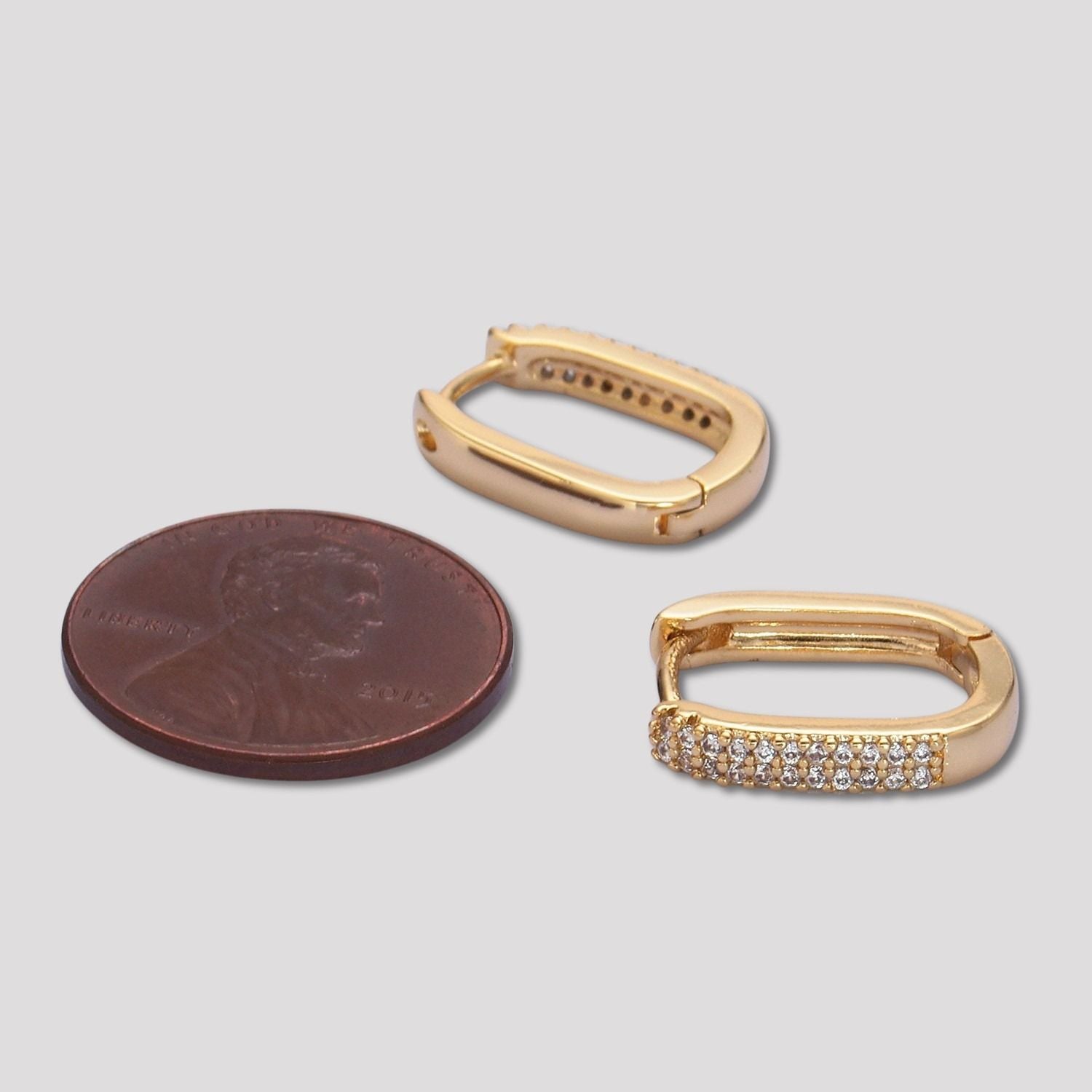 14K Gold Plated Micro Paved CZ Simple Rectangular Huggie Hoop Earrings