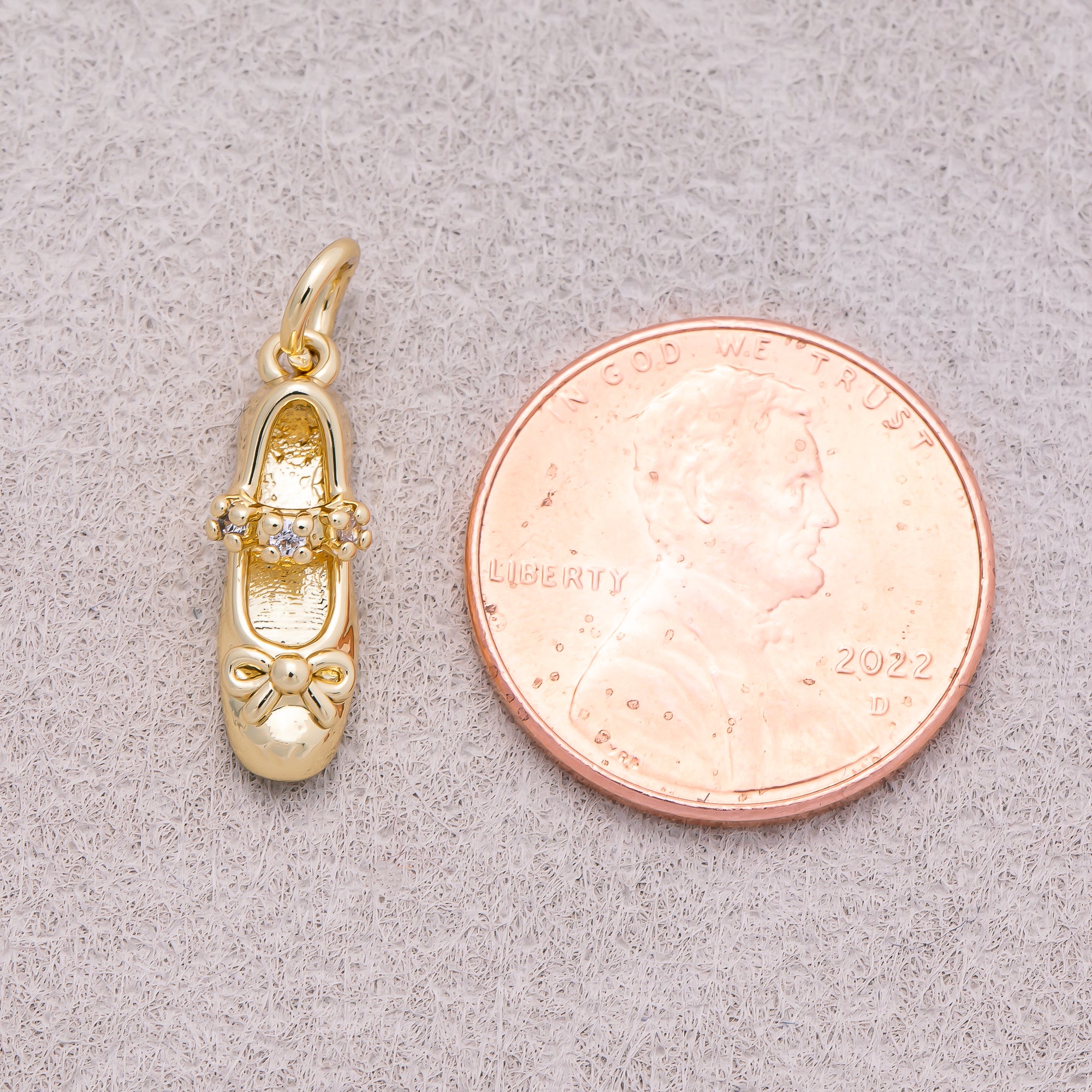 16K Gold Plated Micro Paved CZ Ballet Shoes Charm - Sold Each