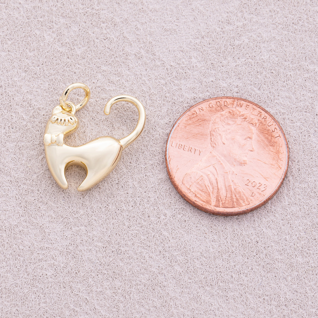16K Gold Plated Back Side Kitty Cat Animal Charm - Sold Each