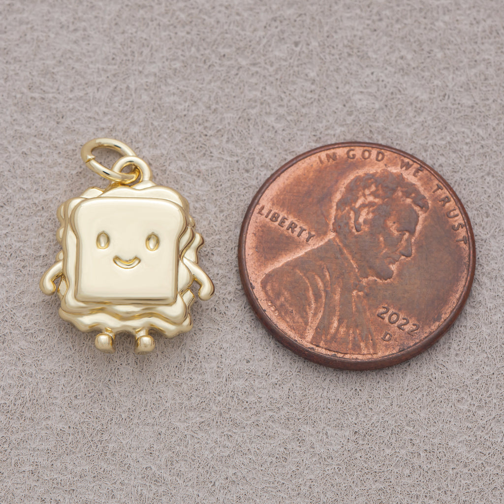 16K Gold Plated Smiley Toast Sandwich 3D Multidimensional Charm - Sold Each