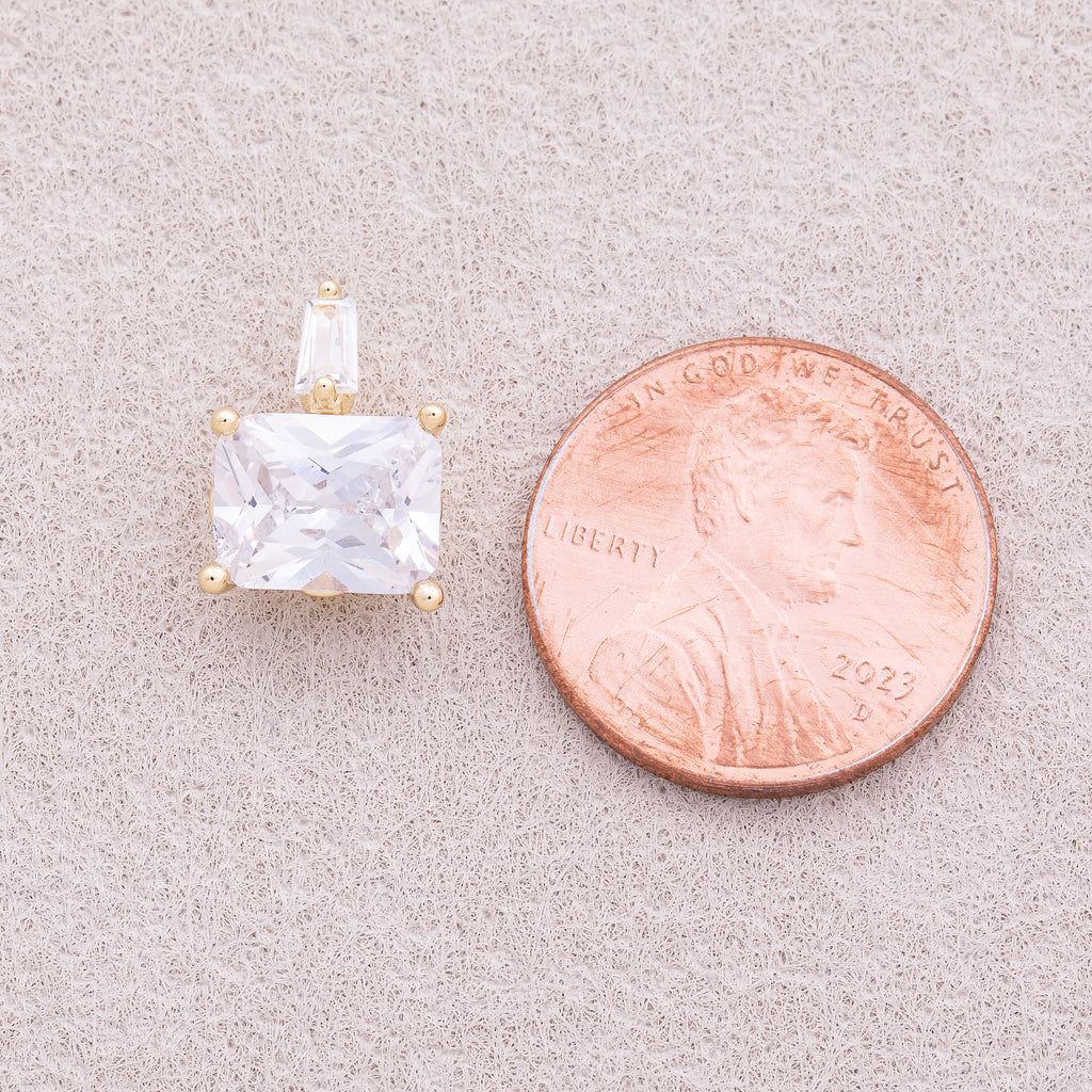 16K Gold Plated Solitaire Baguette CZ Rectangular Pendant - Sold Each