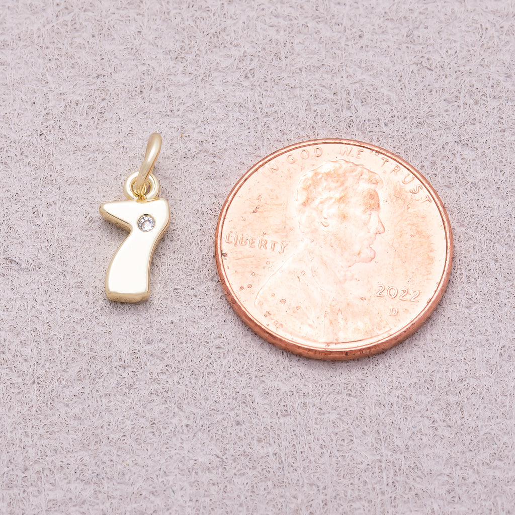 16K Gold Plated Solitaire CZ Puffy Balloon Number Charm (0-9) - Sold Each