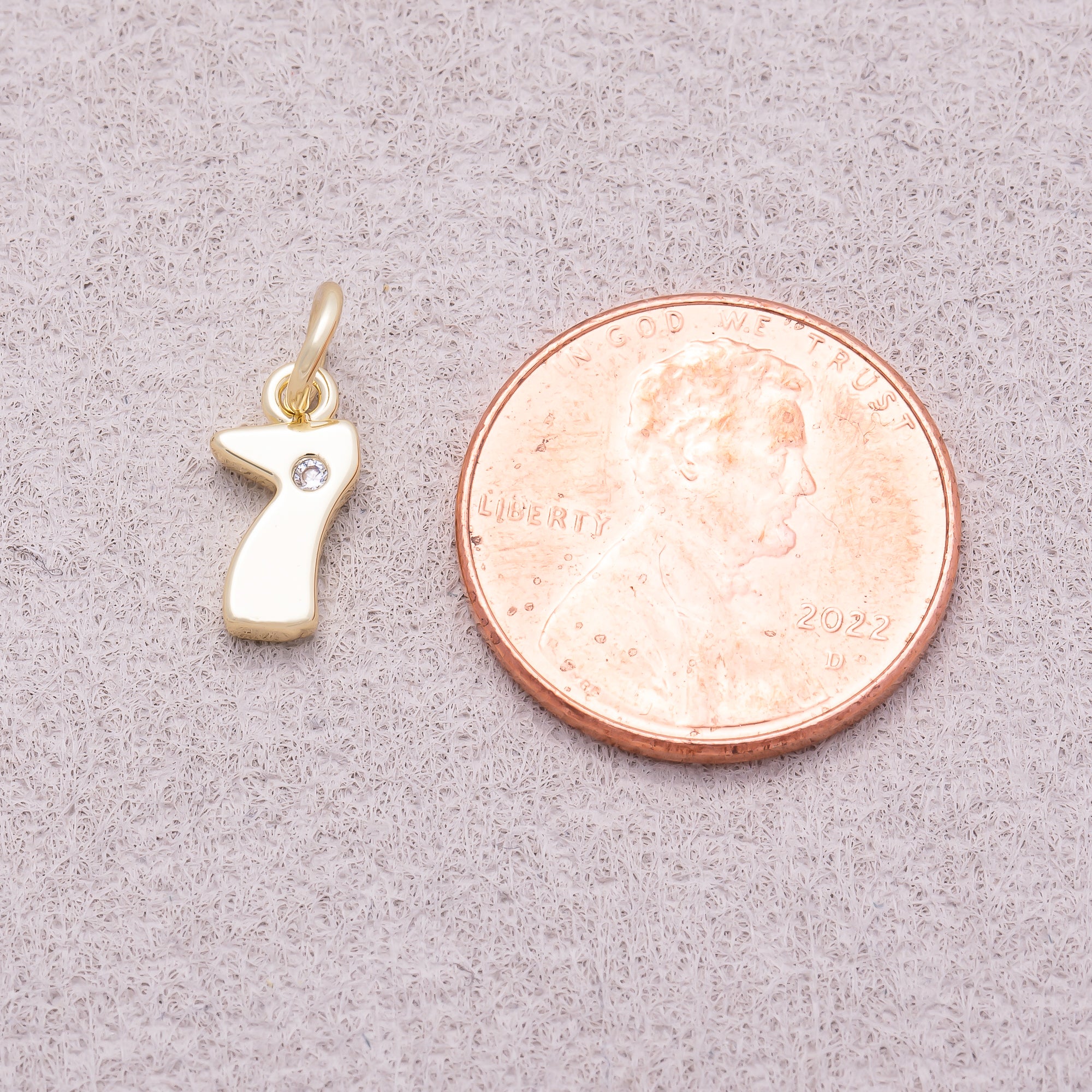 16K Gold Plated Solitaire CZ Puffy Balloon Number Charm (0-9) - Sold Each