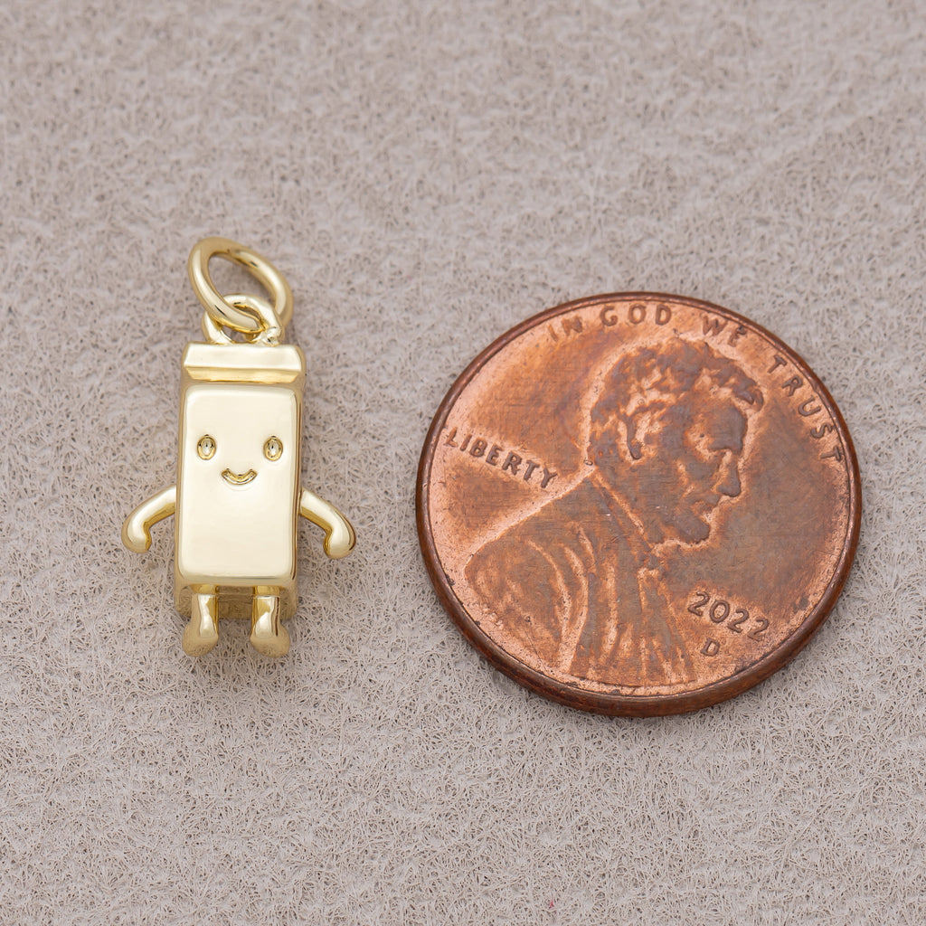 16K Gold Plated Cute Smiley Milk Carton 3D Multidimensional Charm - Sold Each