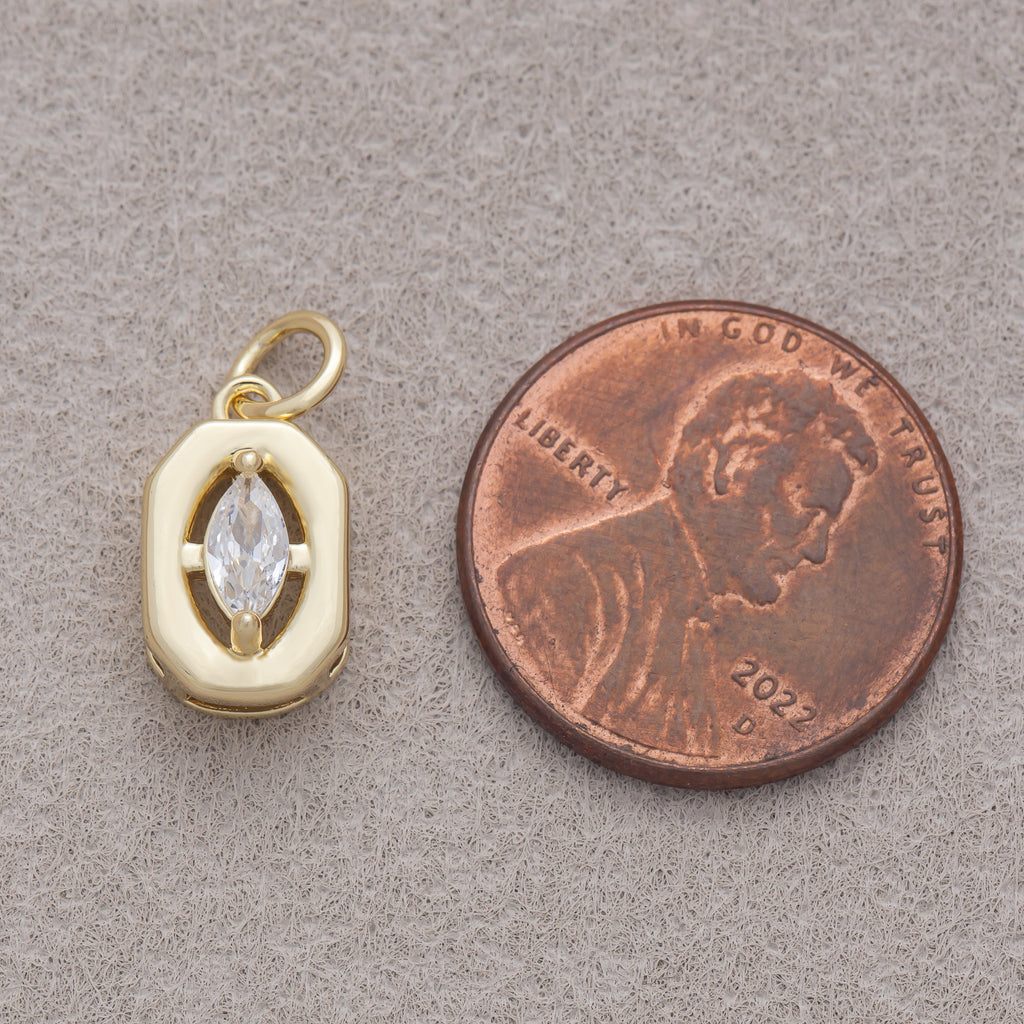 16K Gold Plated Minimalist Marquise CZ Bezel Hexagonal Charm - Sold Each