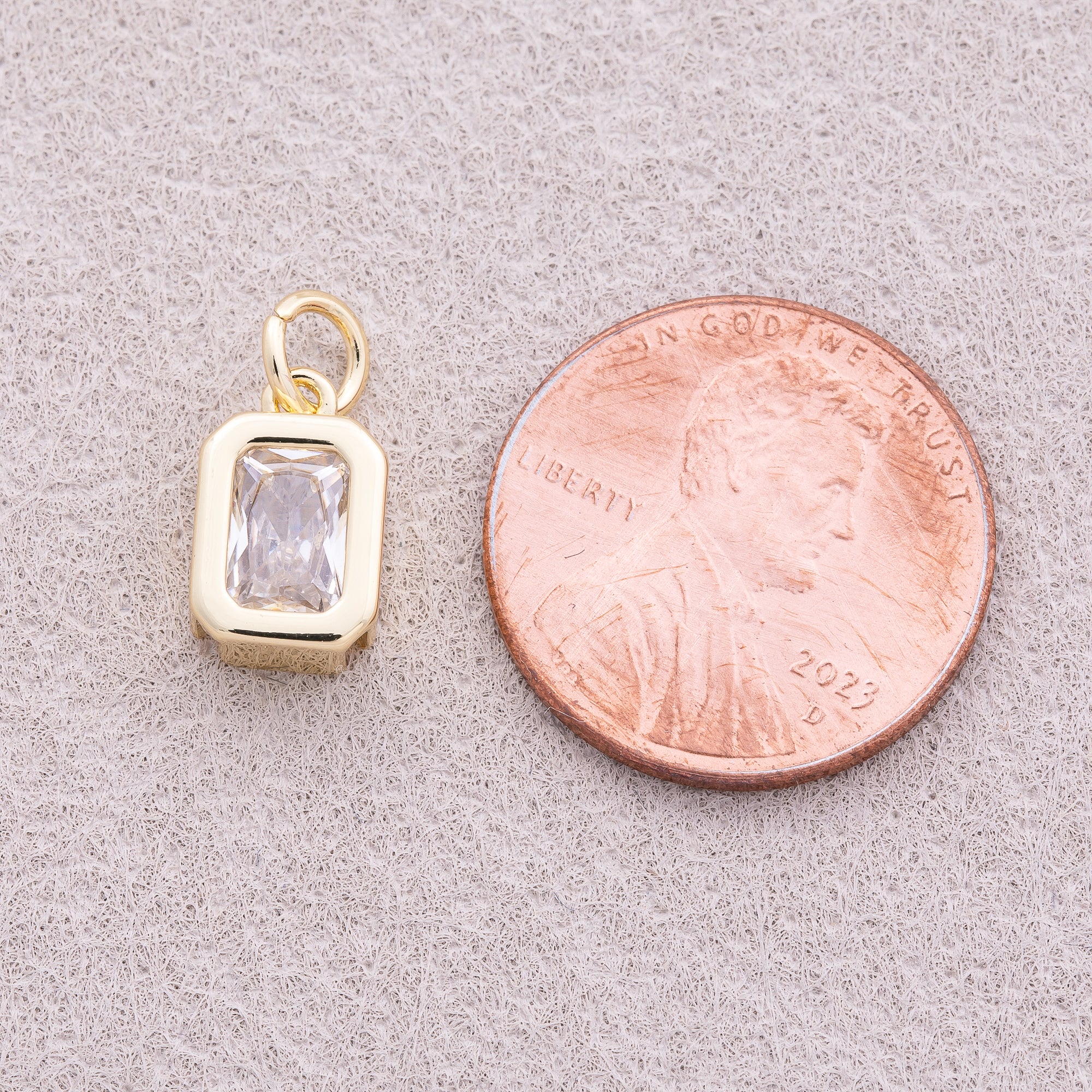 16K Gold Plated Solitaire Baguette CZ Rectangular Bezel Charm - Sold Each