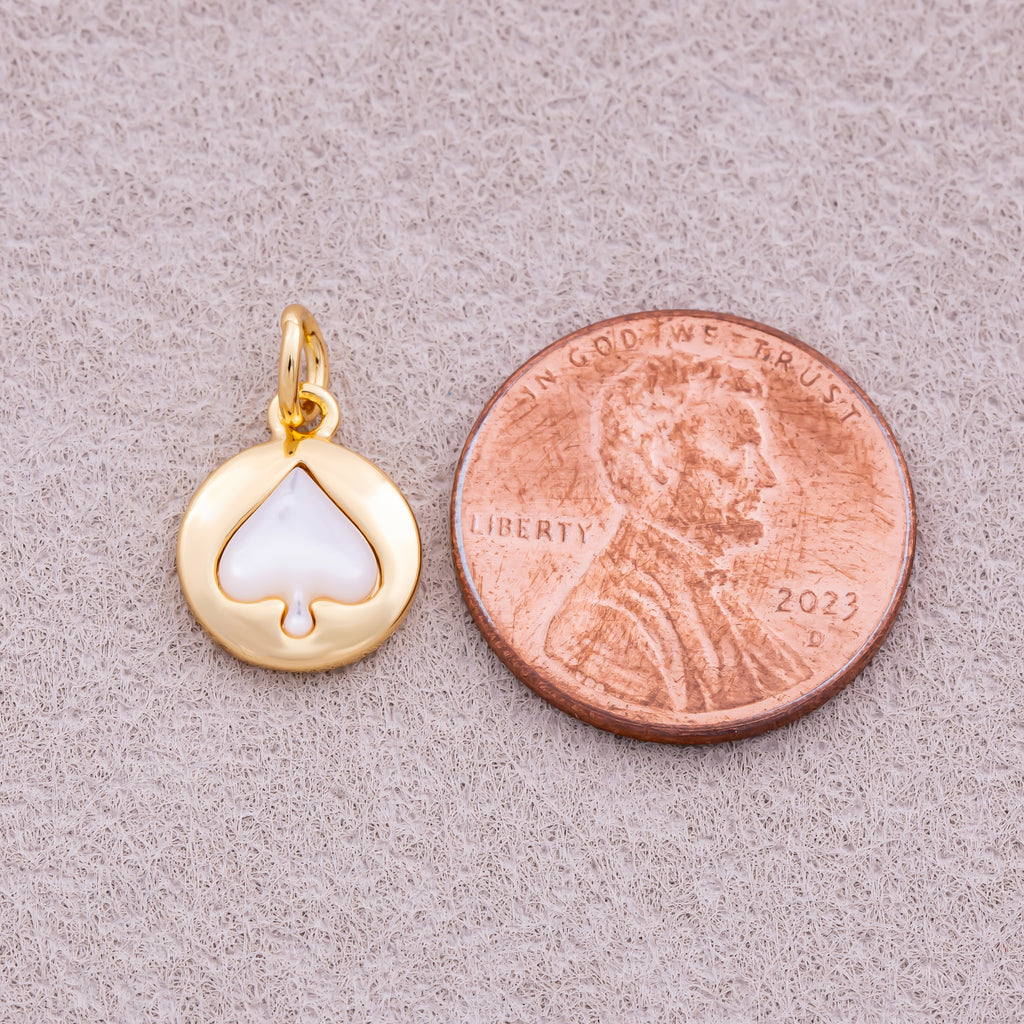 16K Gold Plated Mother Of Pearl Spades Medallion Charm - Sold Each