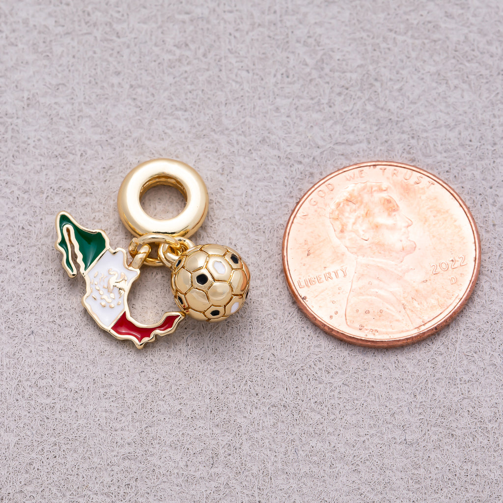 16K Gold Plated Mexico Map Flag & Soccer Ball Dual Dangle Pendant - Sold Each