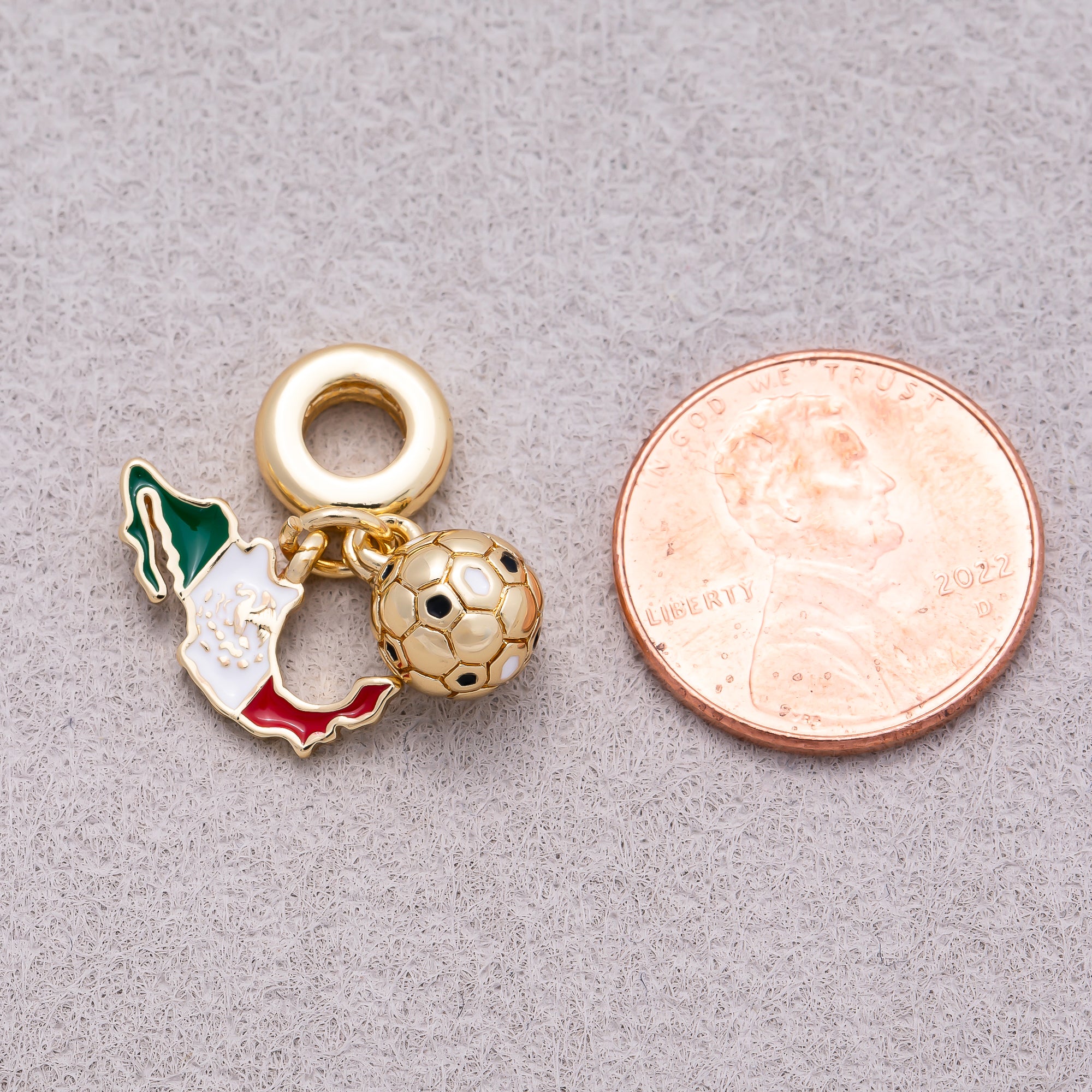 16K Gold Plated Mexico Map Flag & Soccer Ball Dual Dangle Pendant - Sold Each