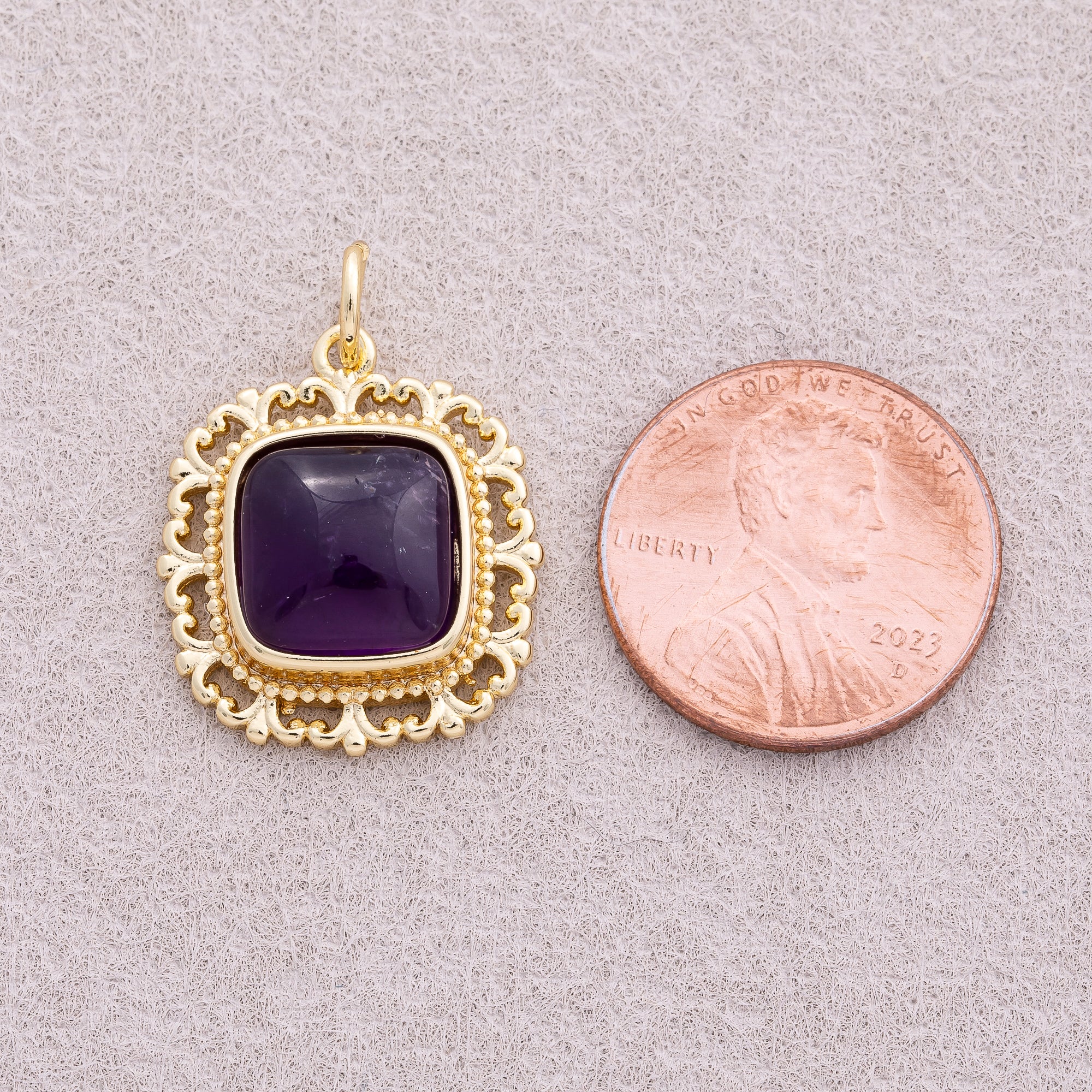 16K Gold Plated Colorful Natural Gemstone Lace Square Charm - Sold Each
