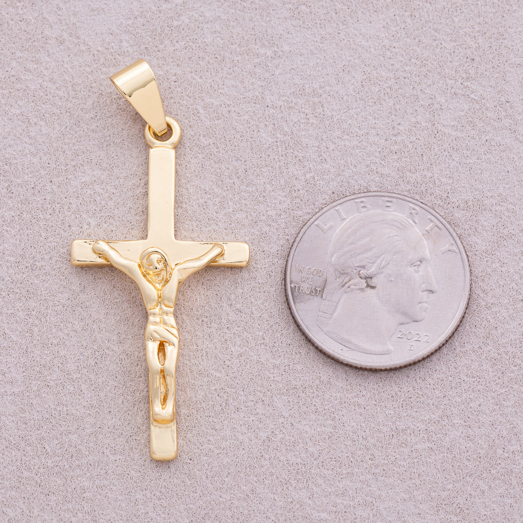 16K Gold Plated Minimalist Jesus Cross Pendant - Sold Each