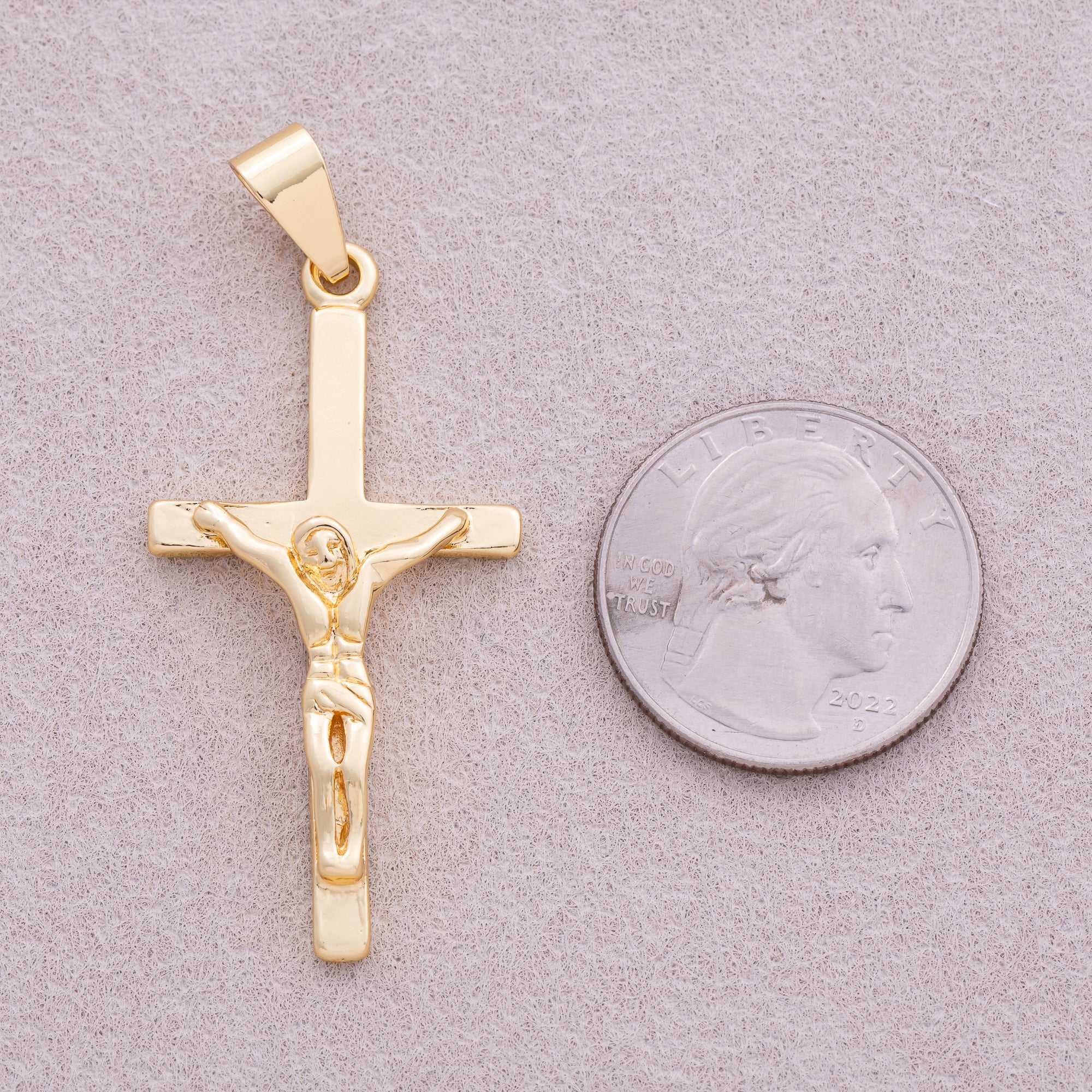 16K Gold Plated Minimalist Jesus Cross Pendant - Sold Each