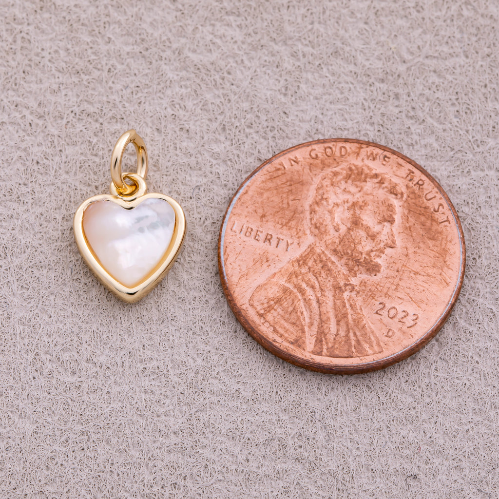 16K Gold Plated Mother Of Pearl Love Heart Bezel Charm - Sold Each