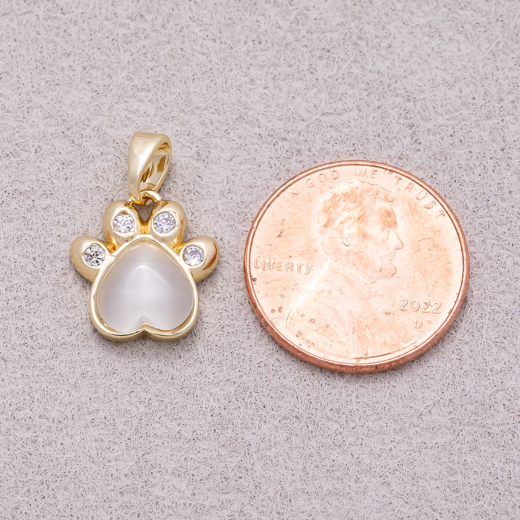 16K Gold Plated Clear CZ Love Heart Paw Animal Pendant - Sold Each