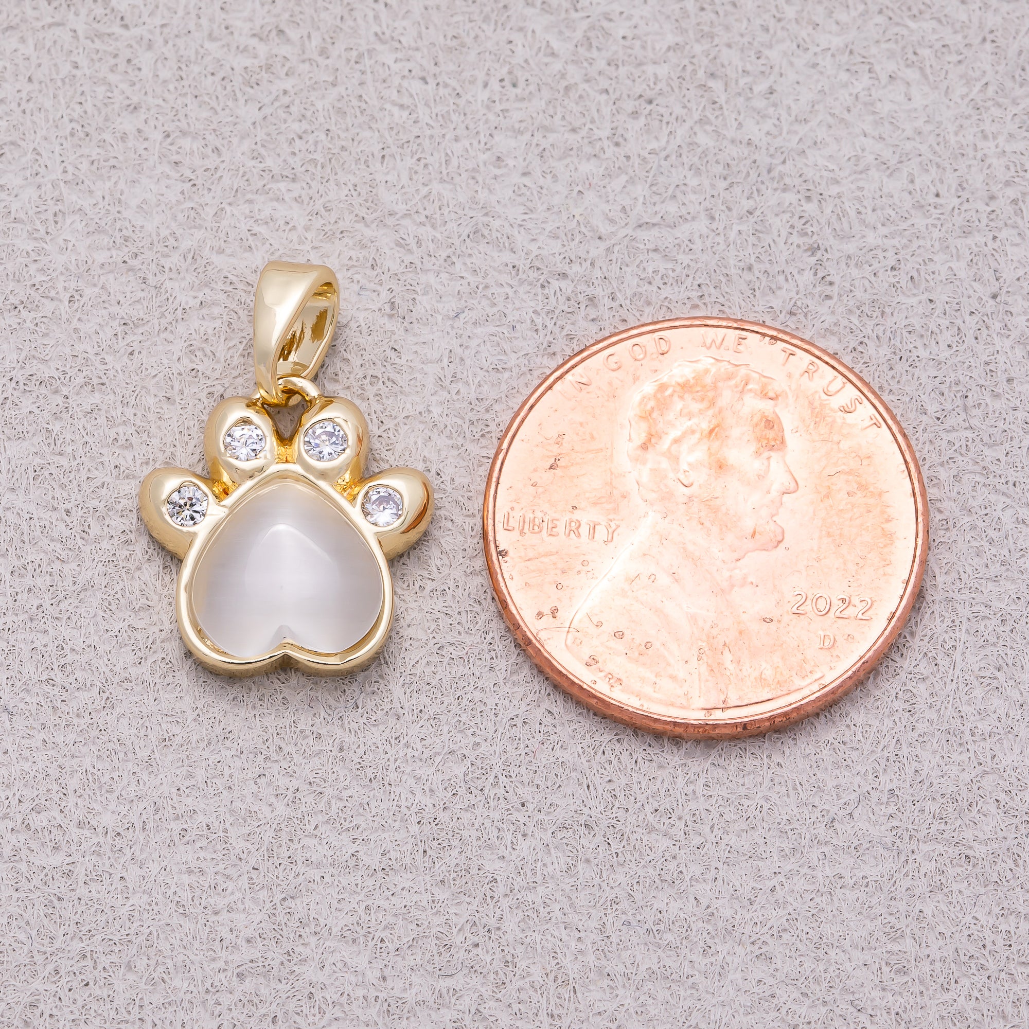 16K Gold Plated Clear CZ Love Heart Paw Animal Pendant - Sold Each