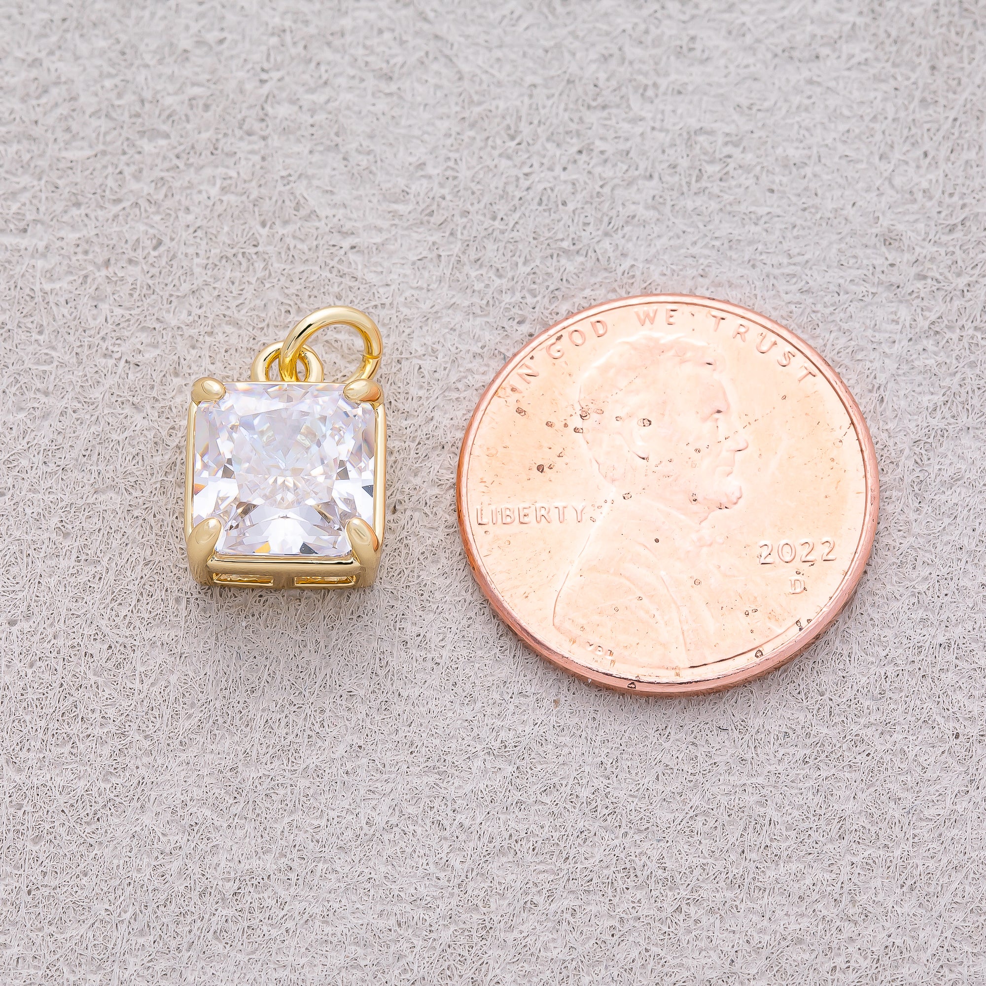 16K Gold Plated Clear CZ Square Charm - Sold Each