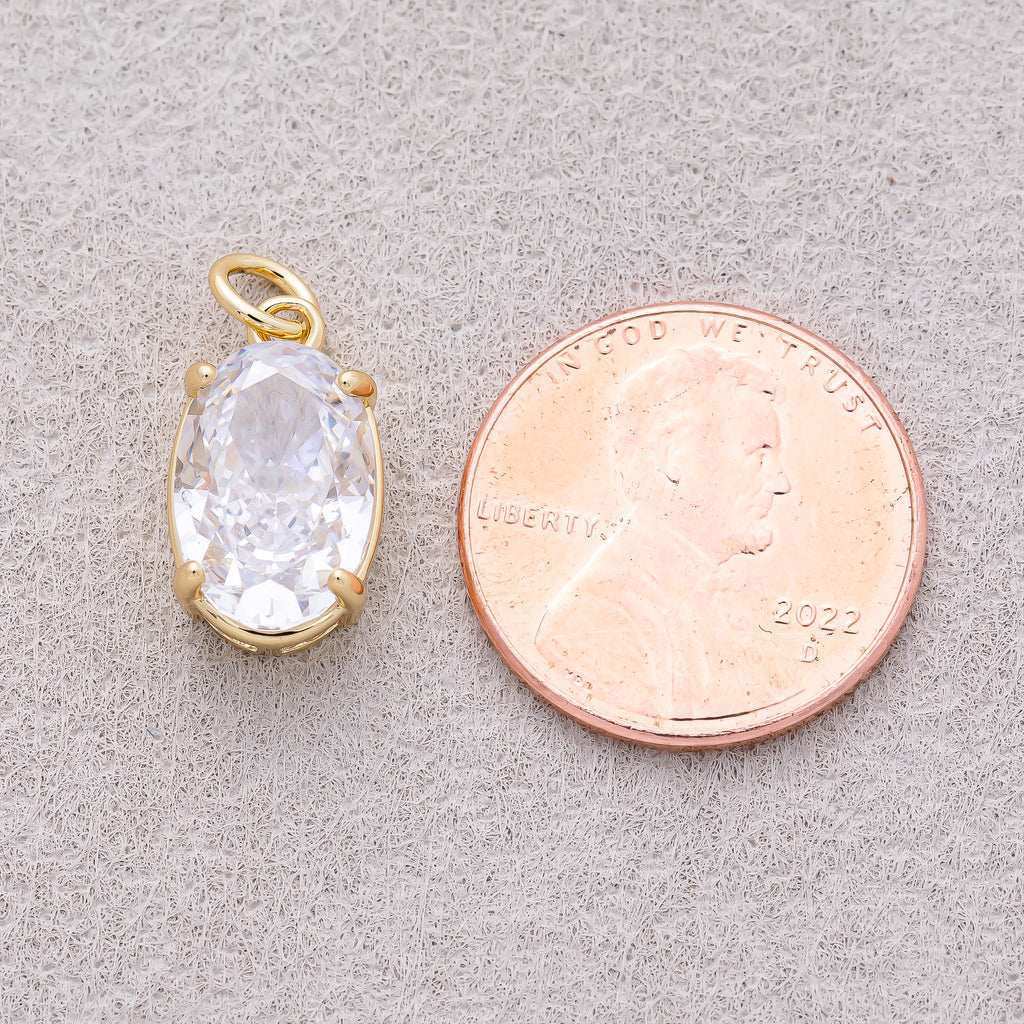 16K Gold Plated Clear CZ Oval Charm - Sold Each