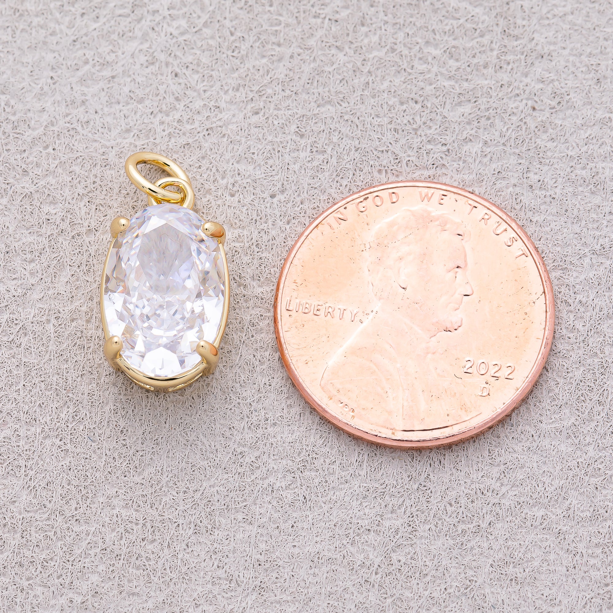16K Gold Plated Clear CZ Oval Charm - Sold Each