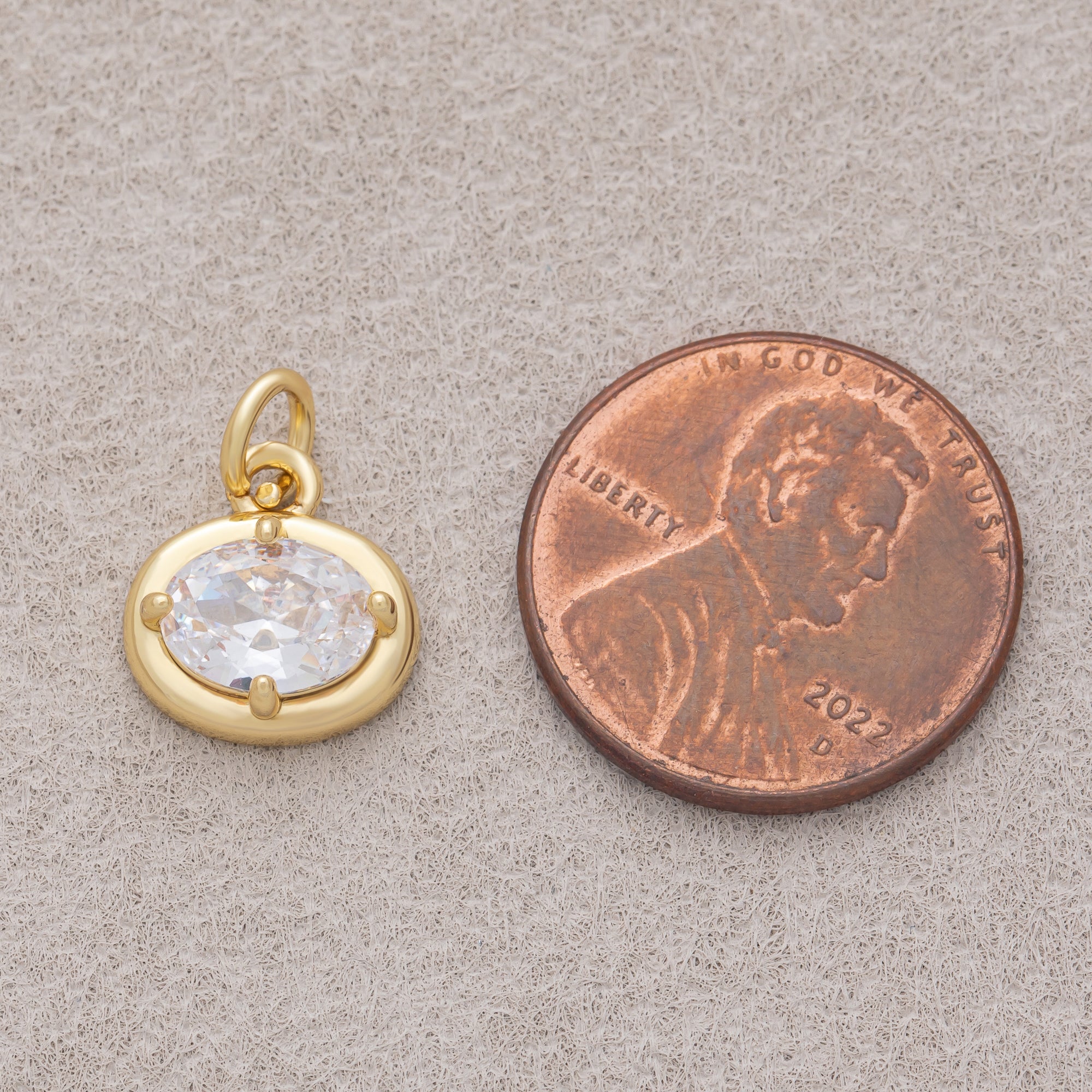 16K Gold Plated Clear CZ Minimalist Bezel Oval Charm - Sold Each