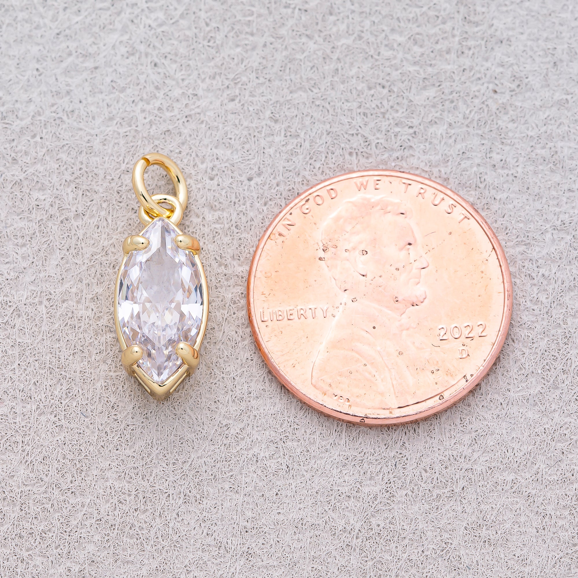 16K Gold Plated Clear CZ Marquise Charm - Sold Each