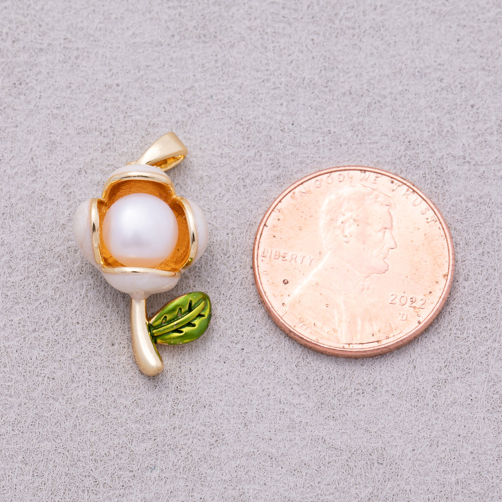 16K Gold Plated Shell Pearl Blooming Flower Pendant - Sold Each