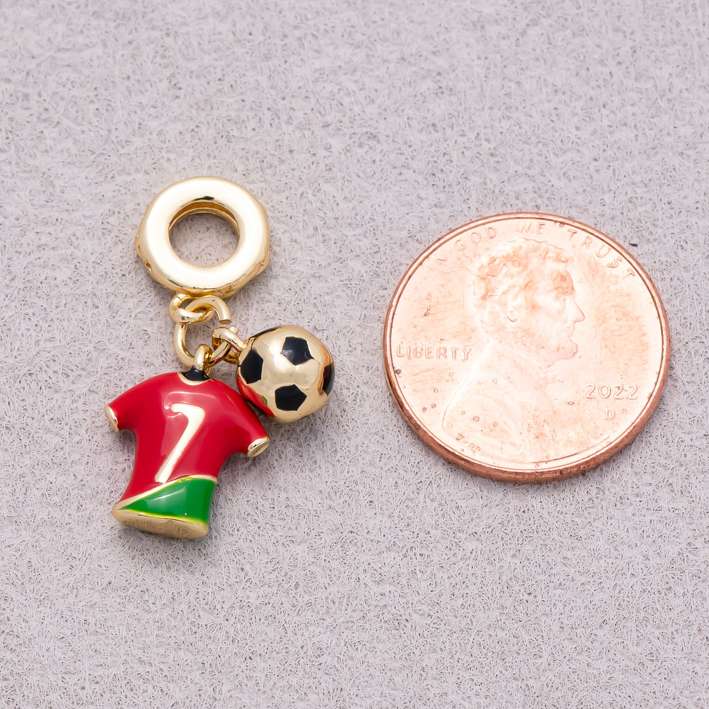 16K Gold Plated Football Jersey & Soccer Ball Dual Dangle Pendant - Sold Each