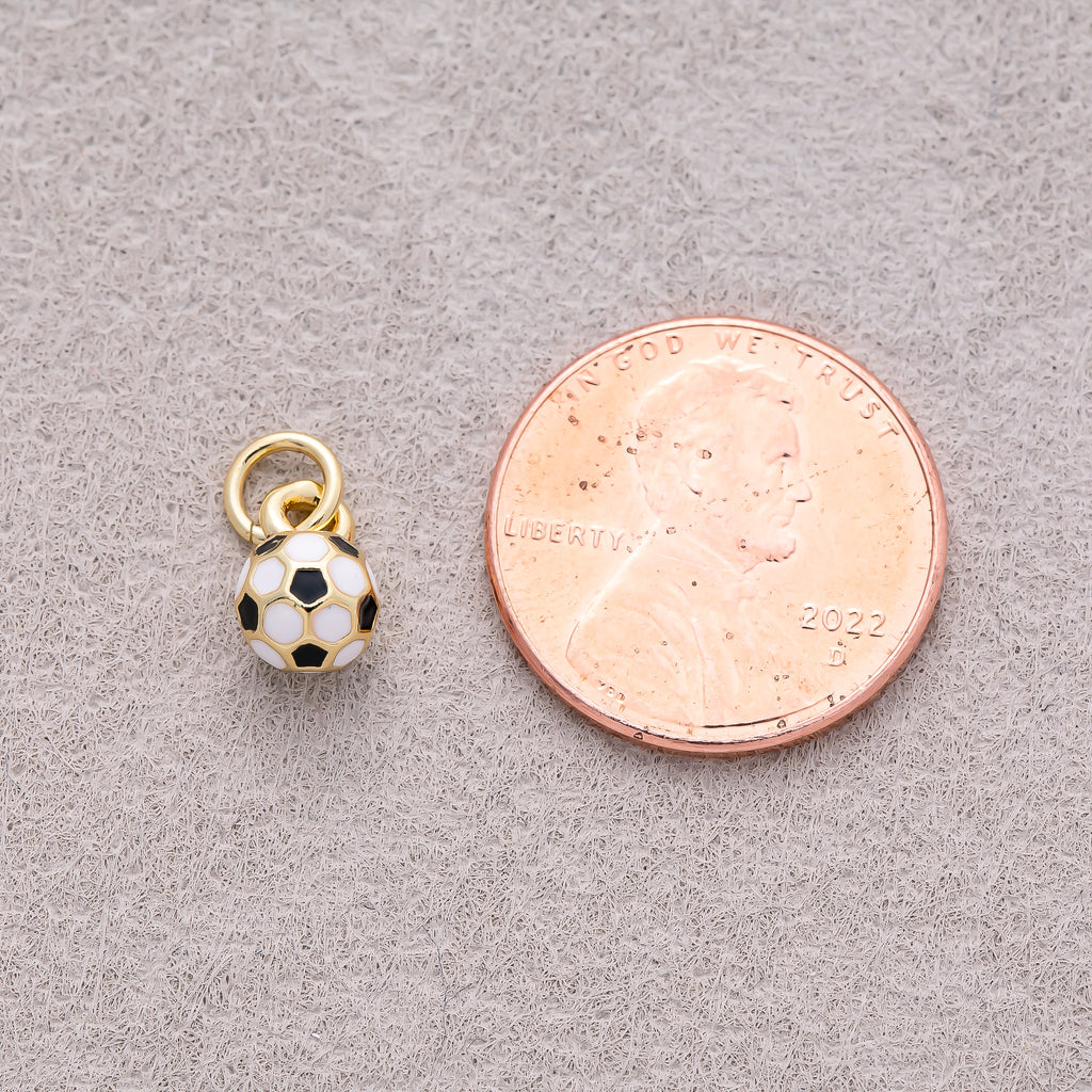 16K Gold Plated Soccer Ball Enamel Charm - Sold Each