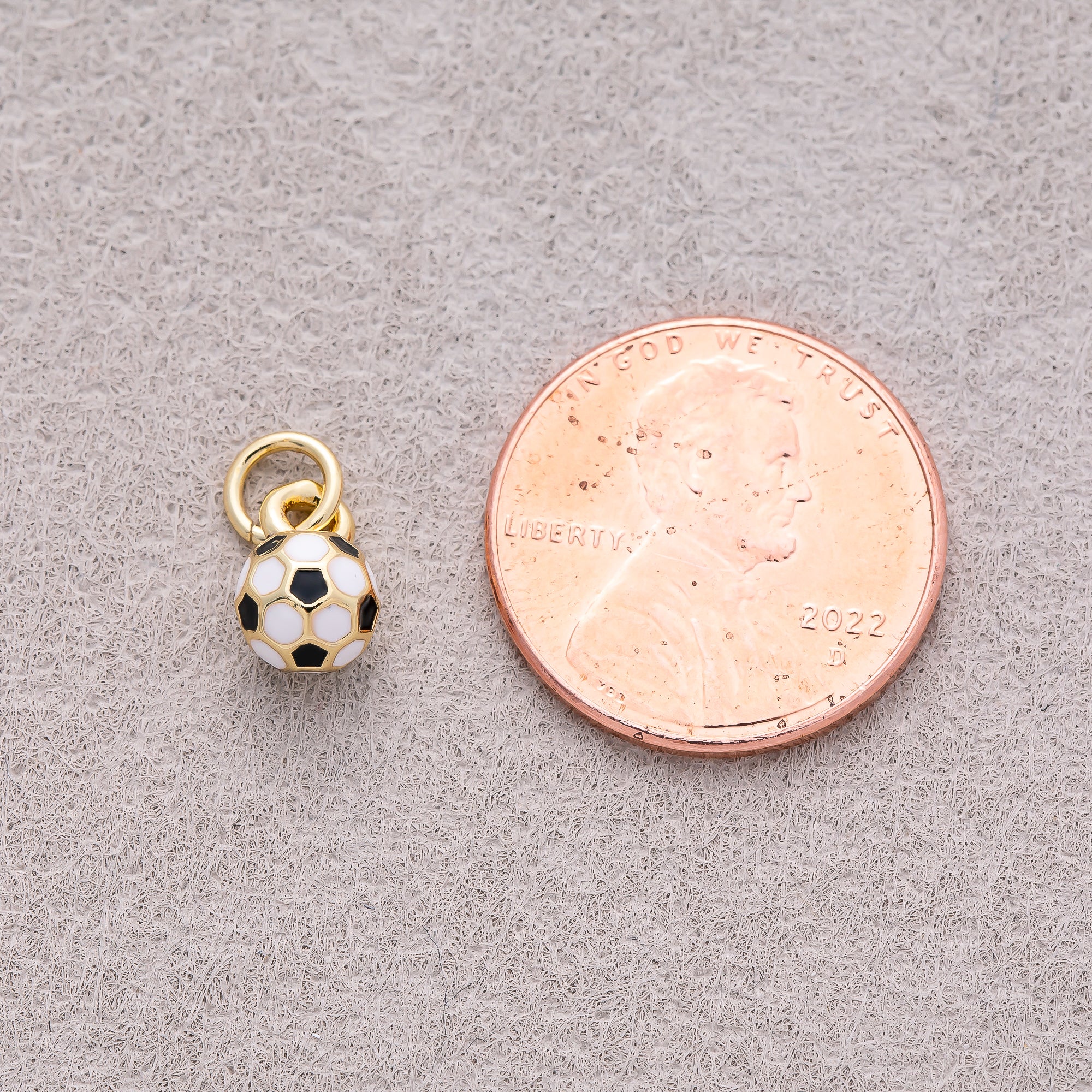 16K Gold Plated Soccer Ball Enamel Charm - Sold Each