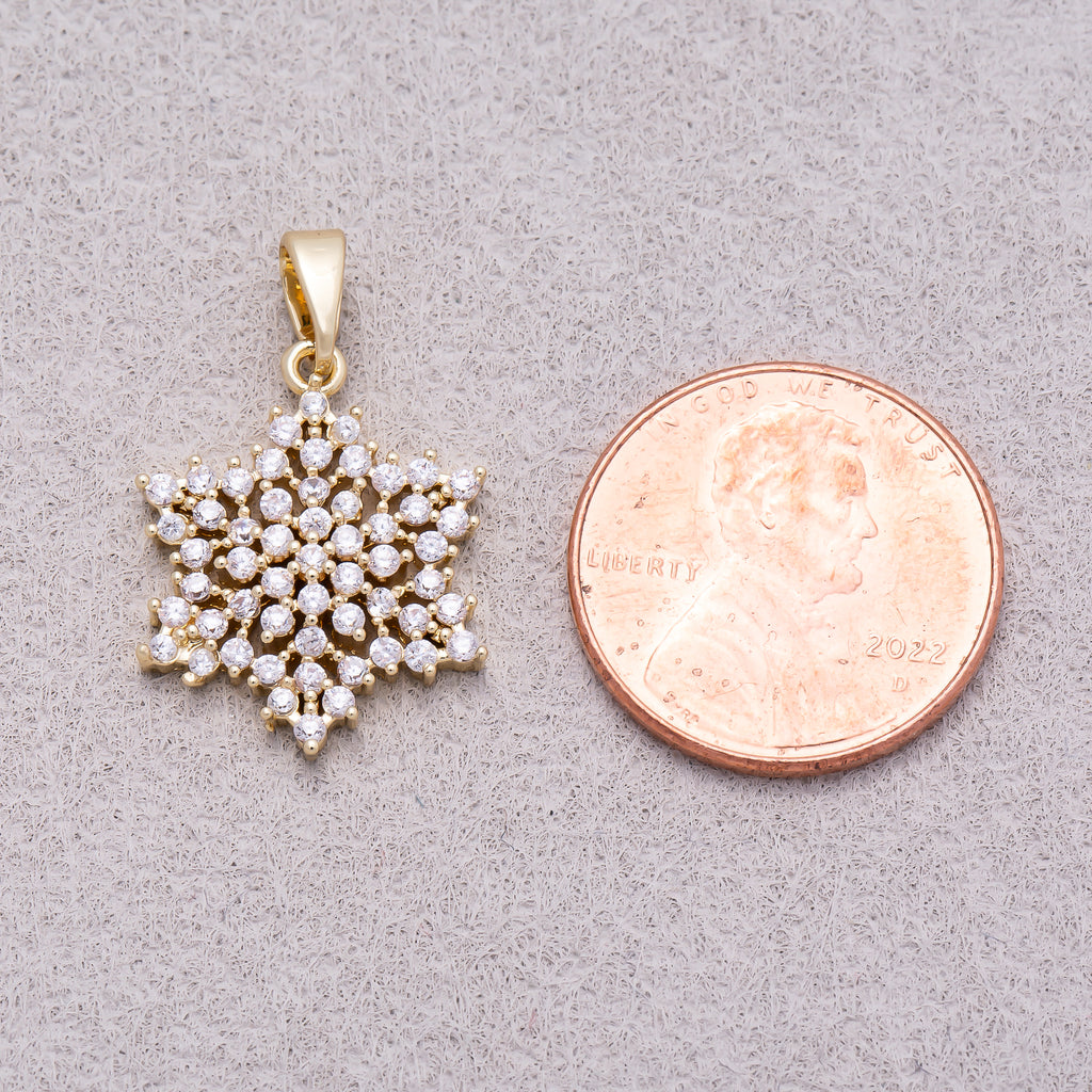 16K Gold Plated Micro Paved CZ Winter Snowflakes Pendant - Sold Each