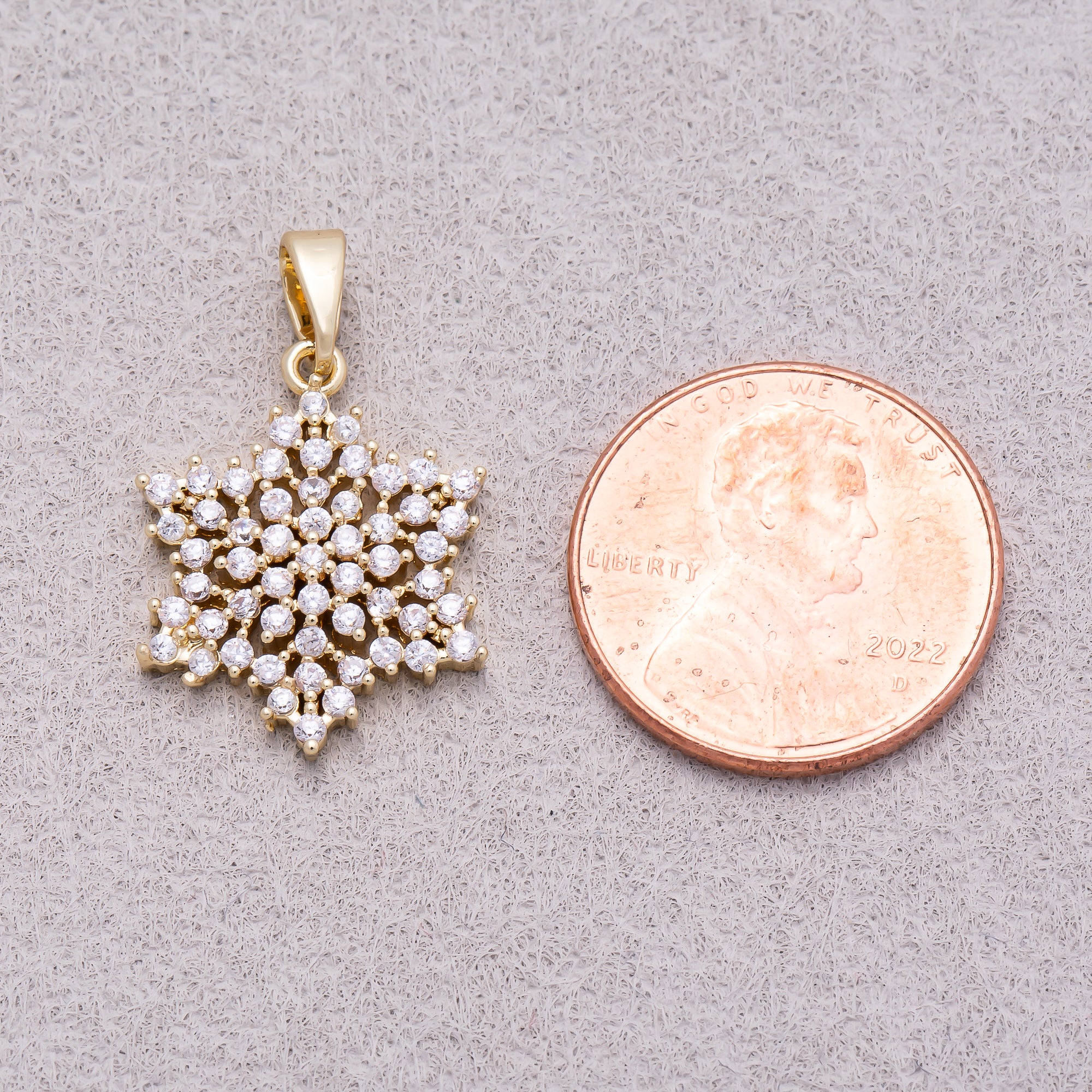 16K Gold Plated Micro Paved CZ Winter Snowflakes Pendant - Sold Each