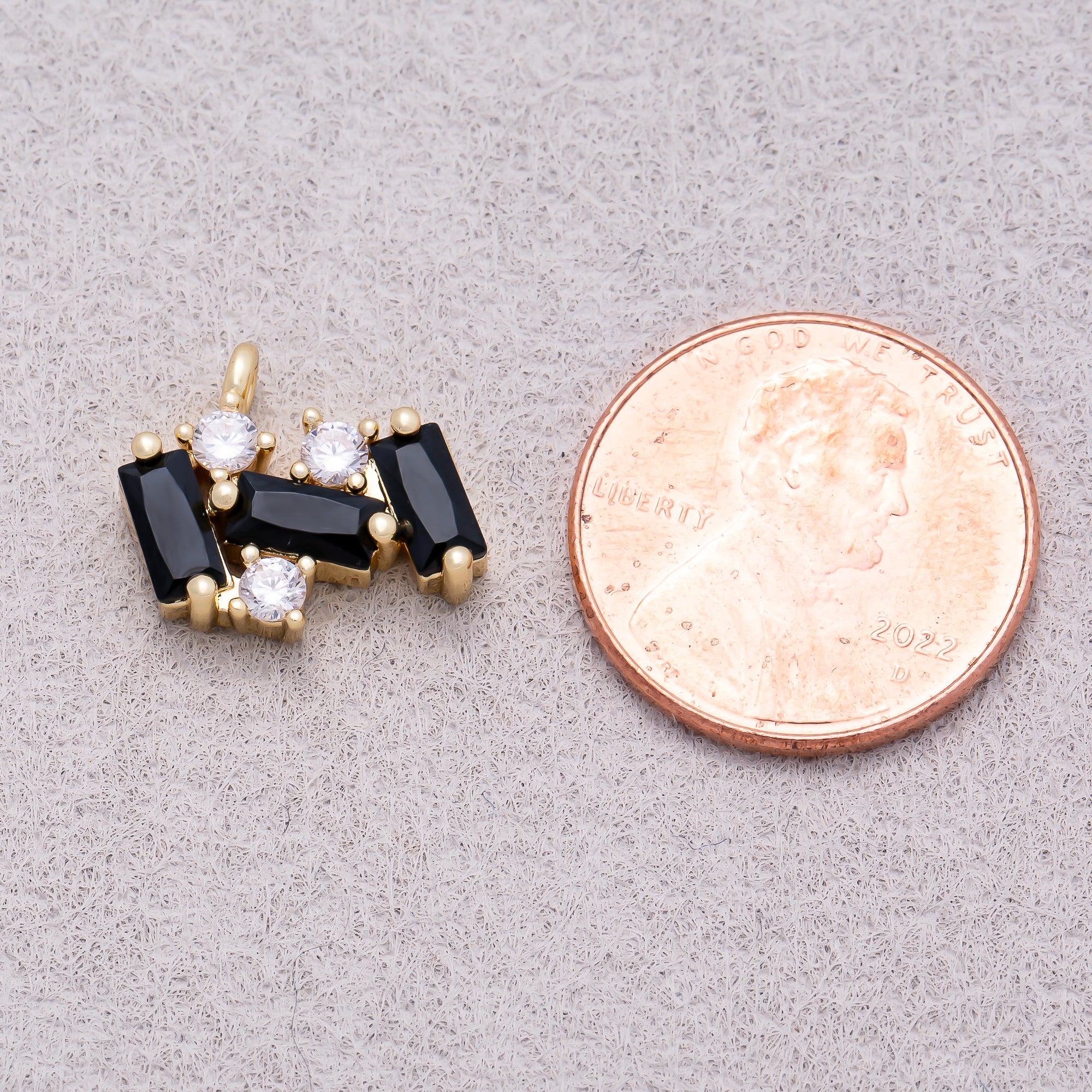 16K Gold Plated Black CZ Triple Baguette Charm - Sold Each