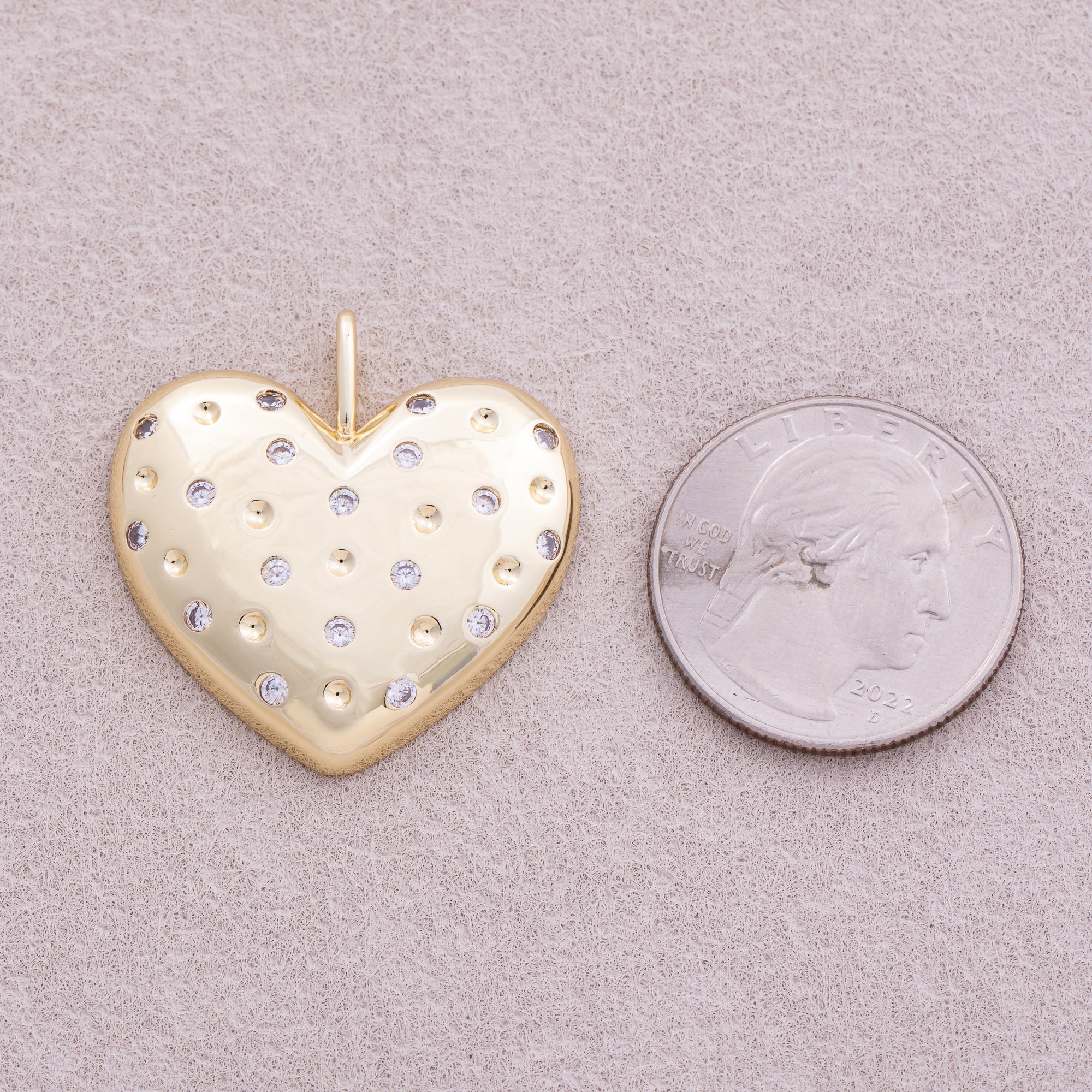16K Gold Plated Micro Paved CZ Beaded Chubby Love Heart Pendant - Sold Each